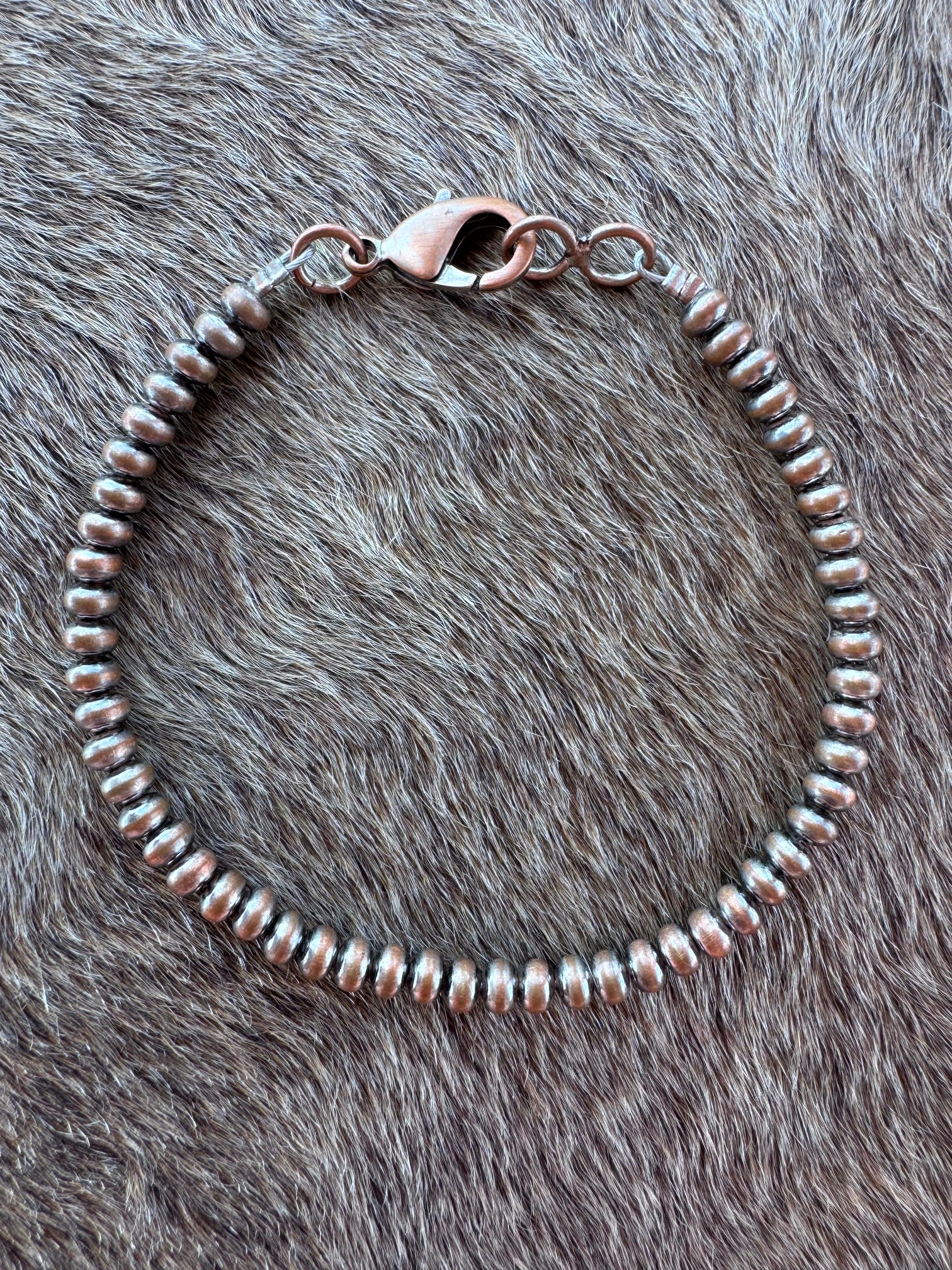 Handcrafted Copper 4mm Saucer Beaded Bracelet 7.5"