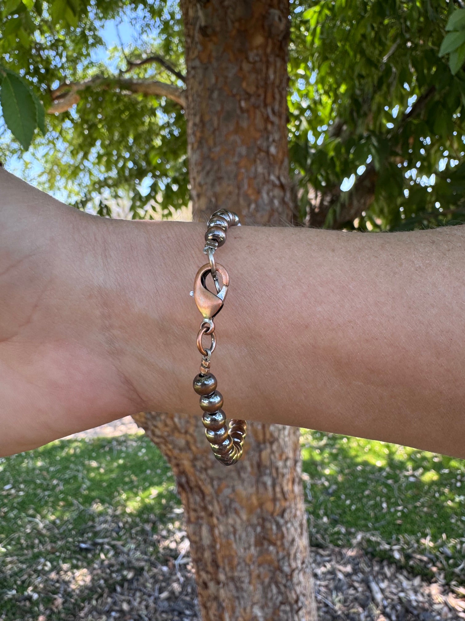 Handcrafted Copper 5mm Beaded Bracelet 7.5"