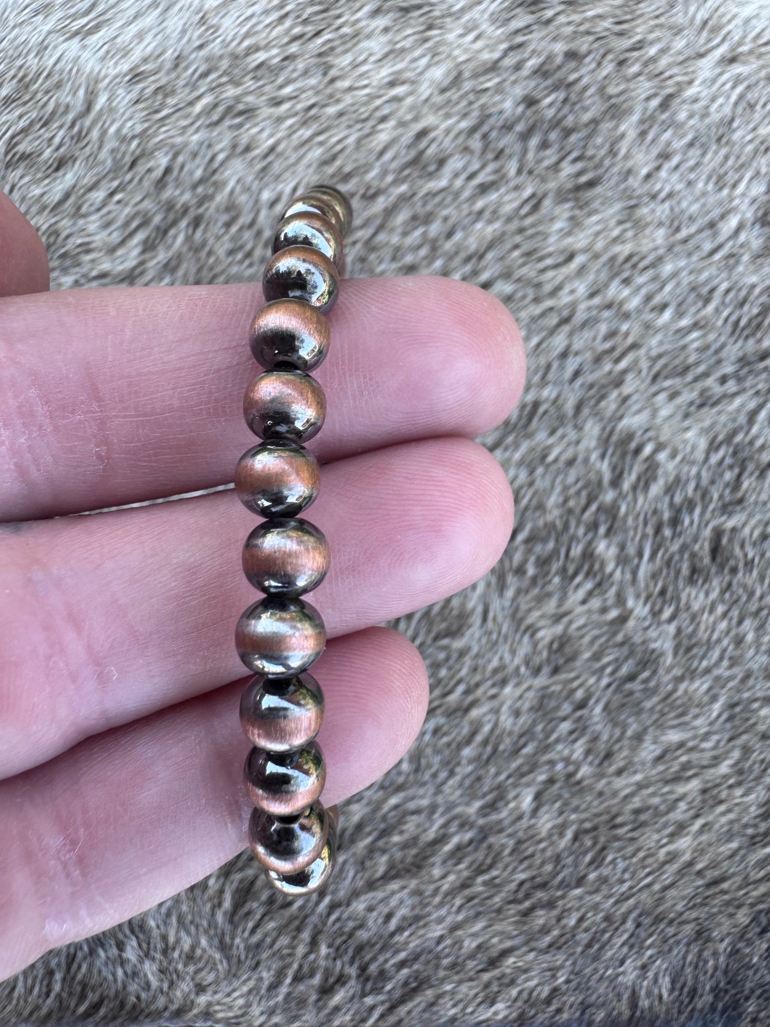 Handcrafted Copper 6mm Beaded Bracelet 7.5"