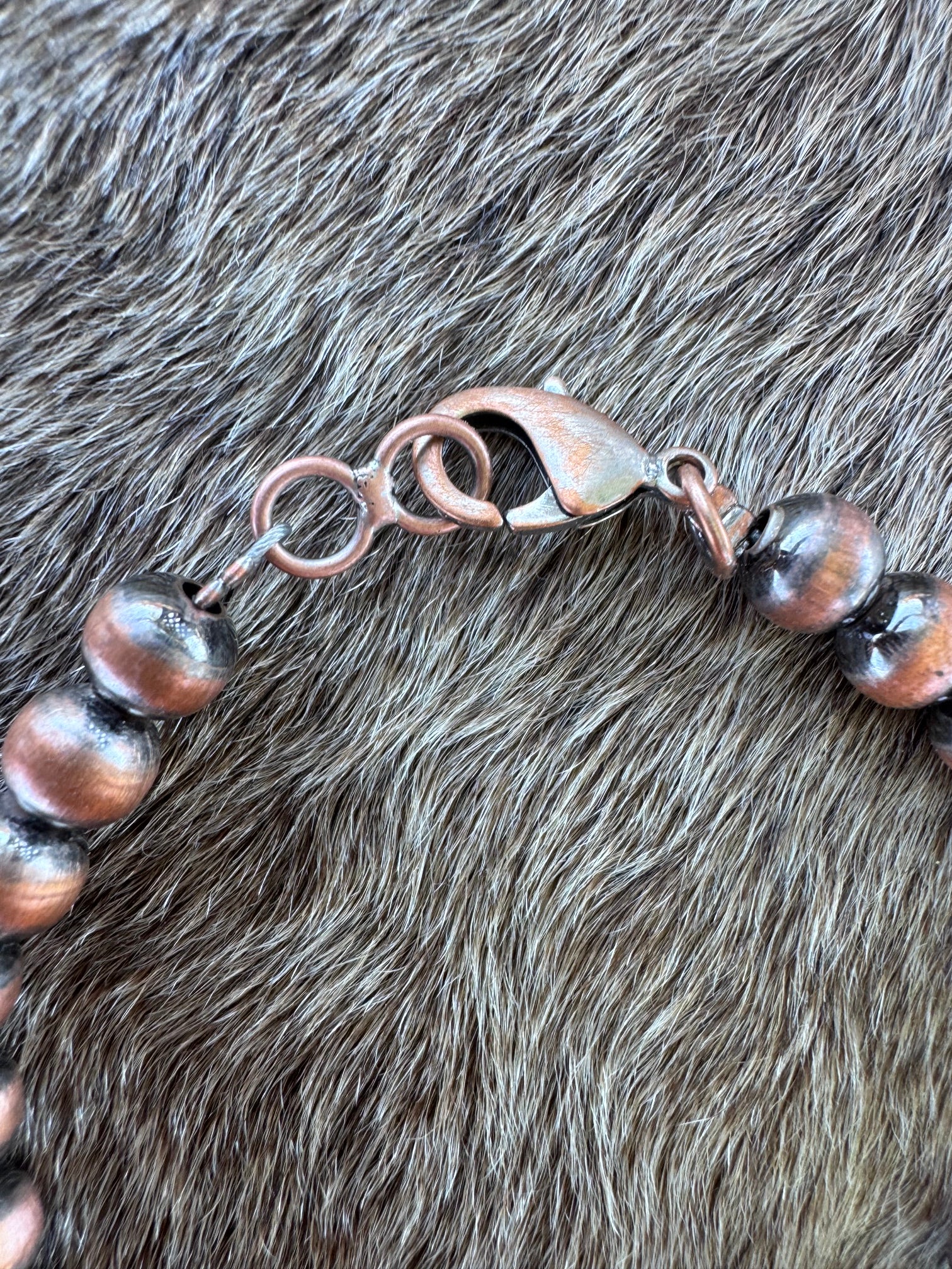 Handcrafted Copper 7mm Beaded Bracelet 7.5"