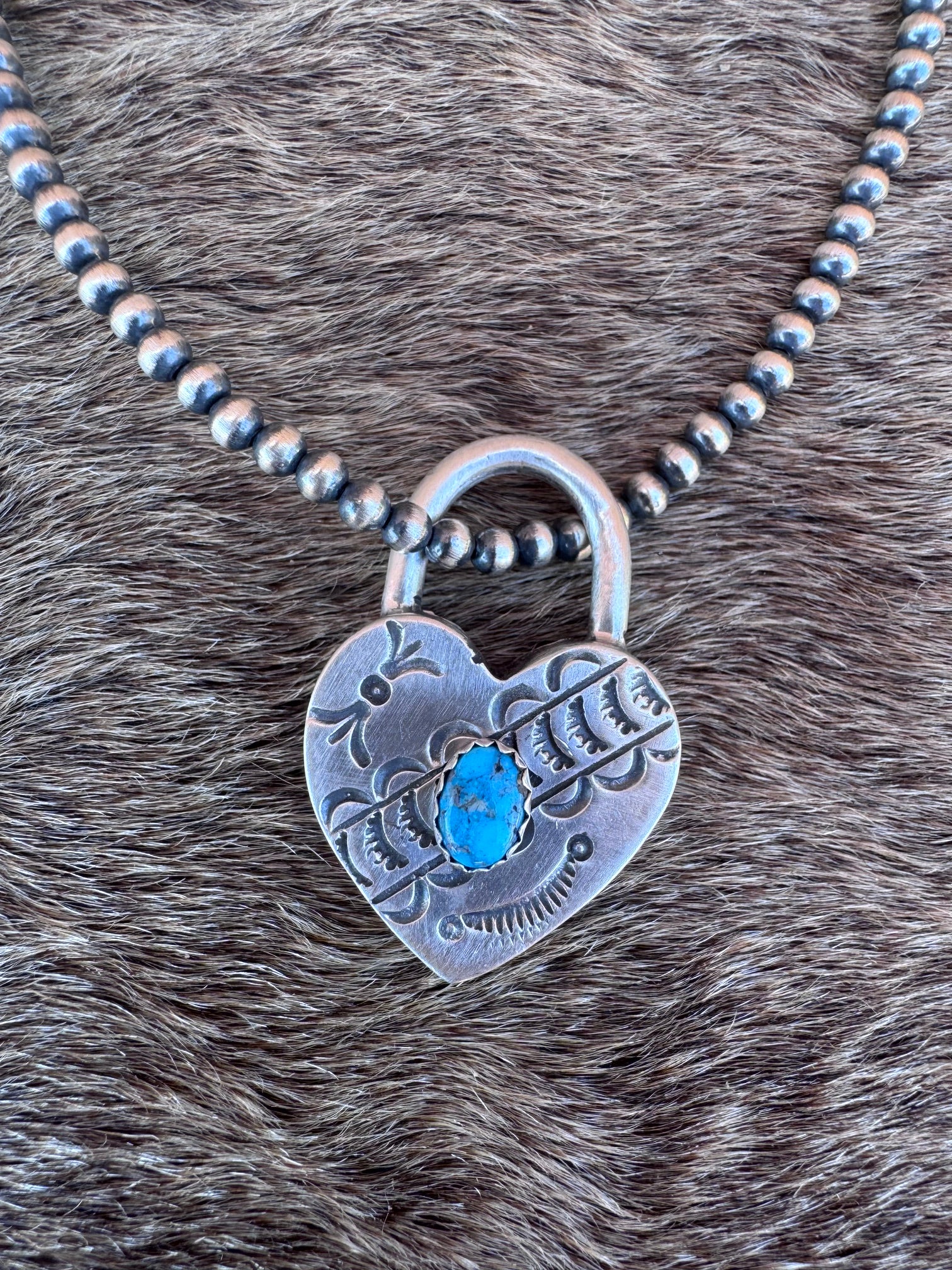 Handcrafted Kingman Turquoise & Sterling Silver Heart Locket Pendant by P. Yazzie