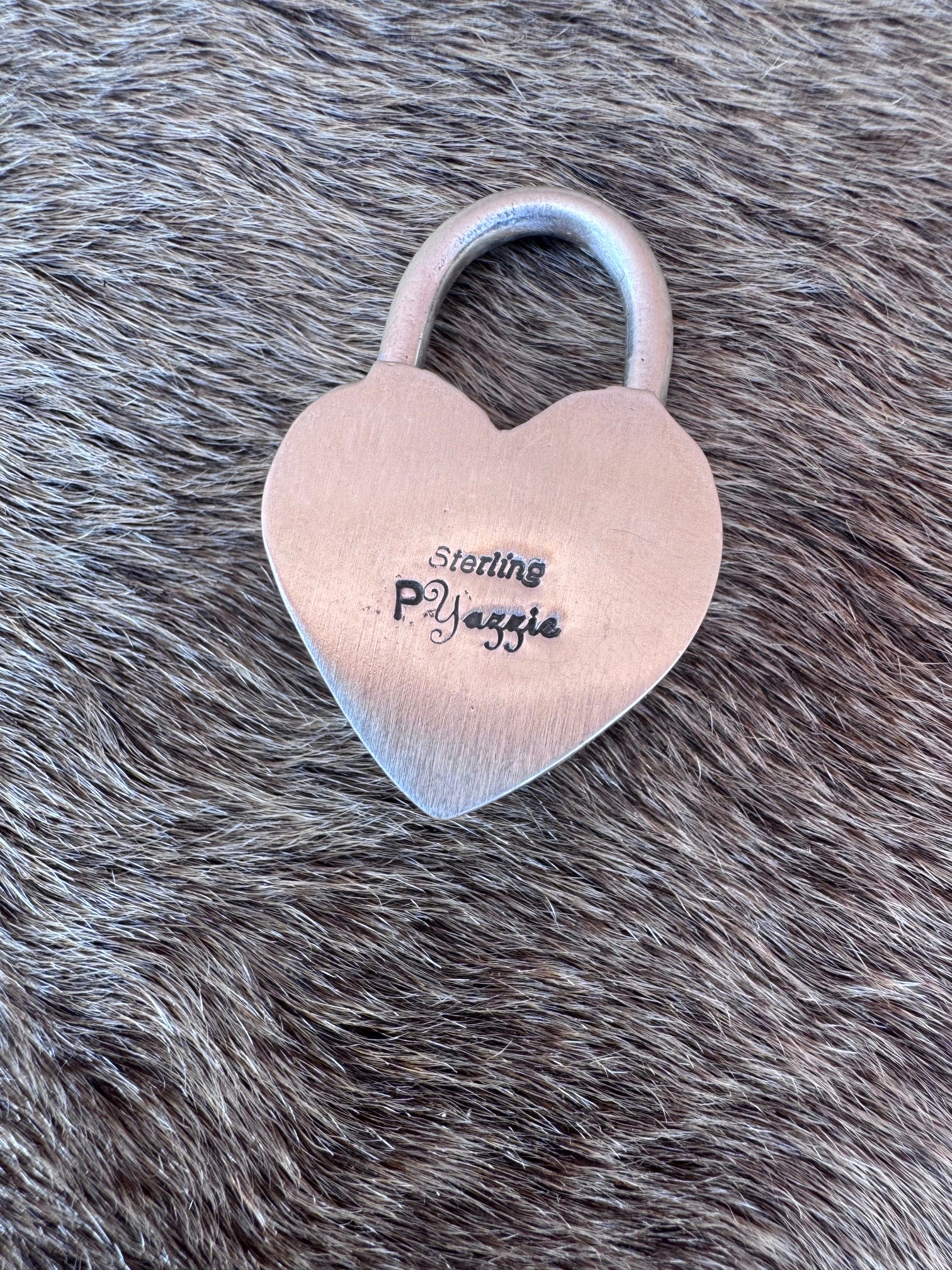 Handcrafted Kingman Turquoise & Sterling Silver Heart Locket Pendant by P. Yazzie