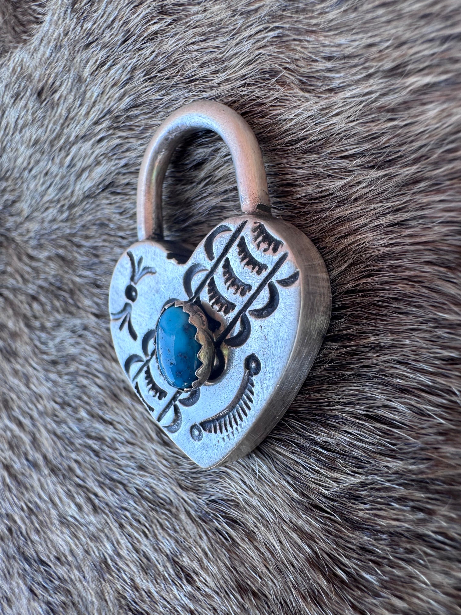 Handcrafted Kingman Turquoise & Sterling Silver Heart Locket Pendant by P. Yazzie
