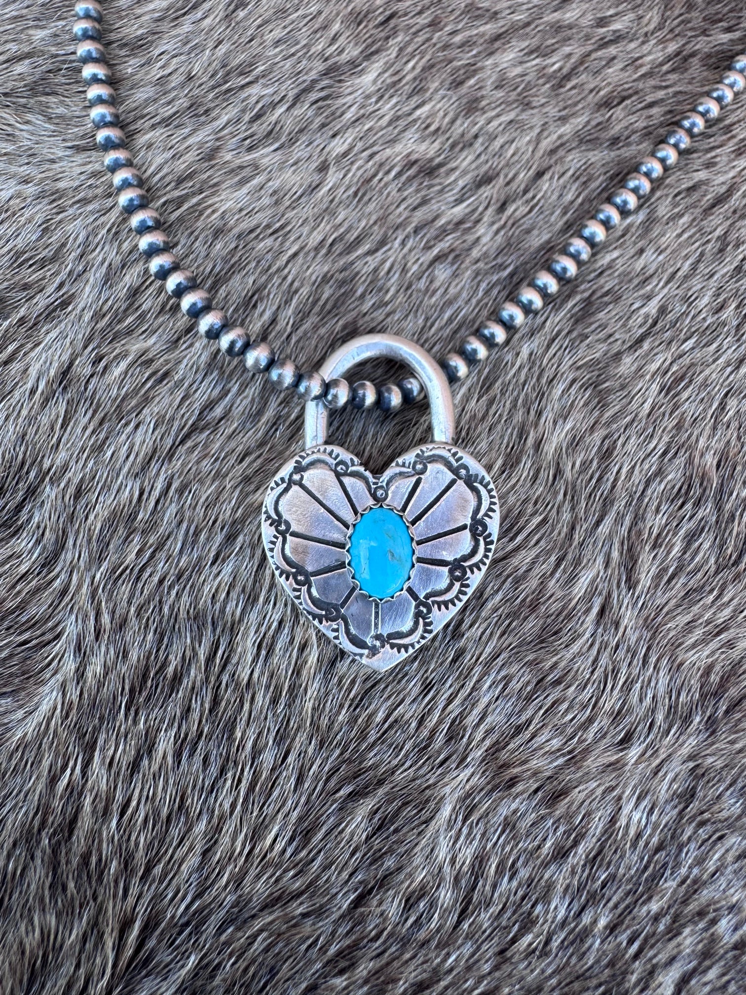 Handcrafted Kingman Turquoise & Sterling Silver Heart Locket Pendant by Patrick Yazzie