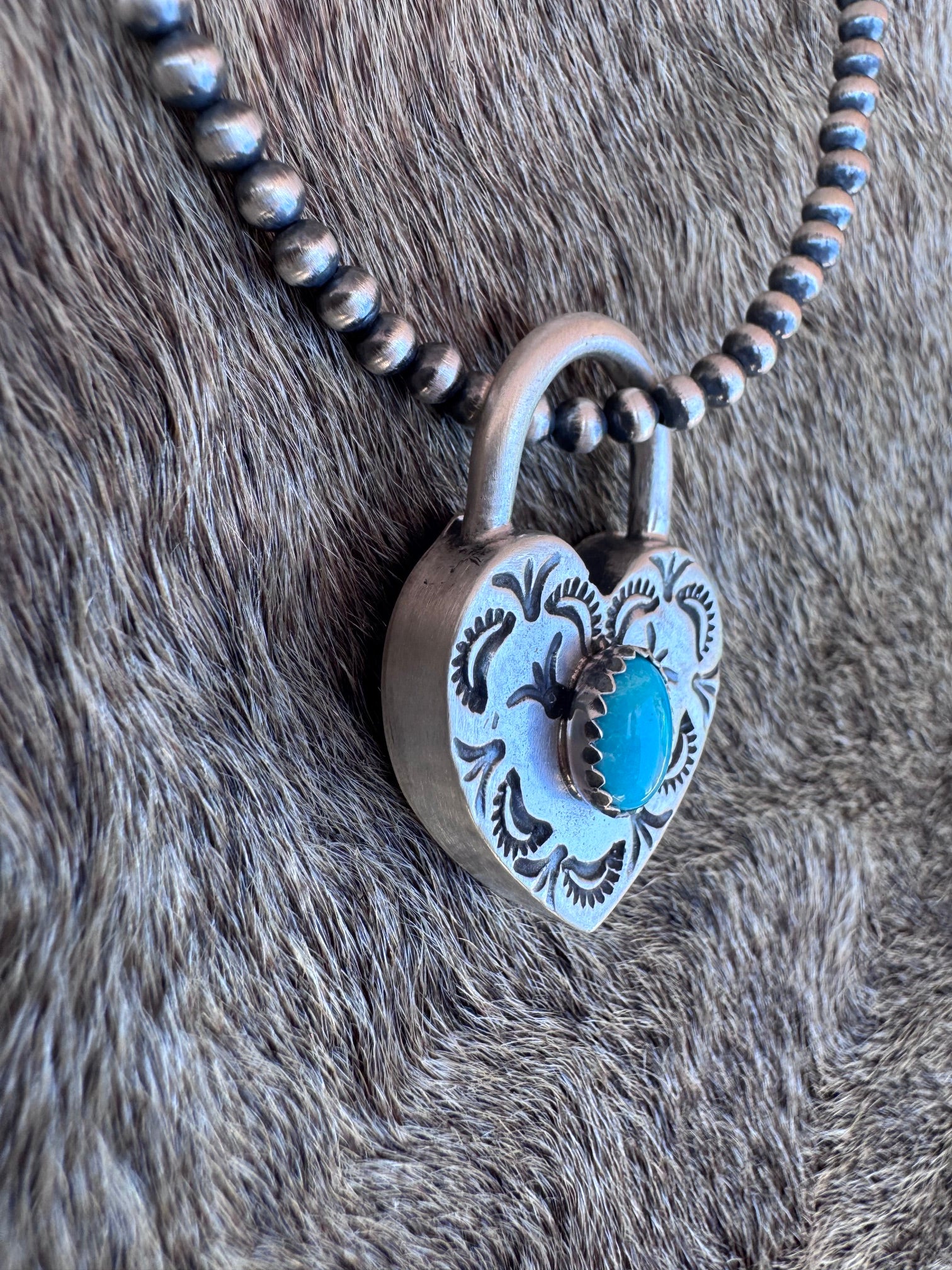 Handcrafted Kingman Turquoise & Sterling Silver Heart Locket Pendant by Patrick Yazzie