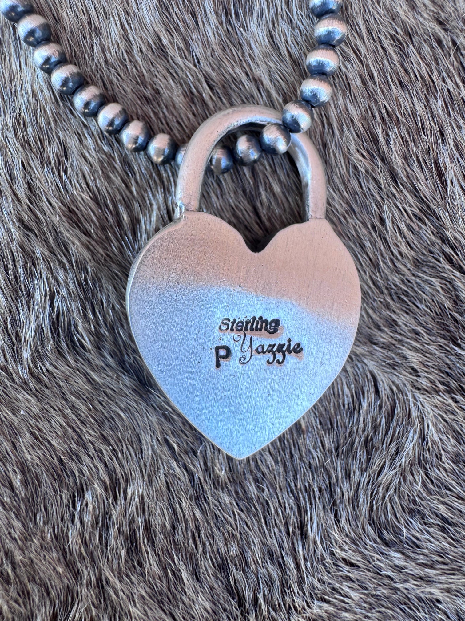 Handcrafted Kingman Turquoise & Sterling Silver Heart Locket Pendant by Patrick Yazzie