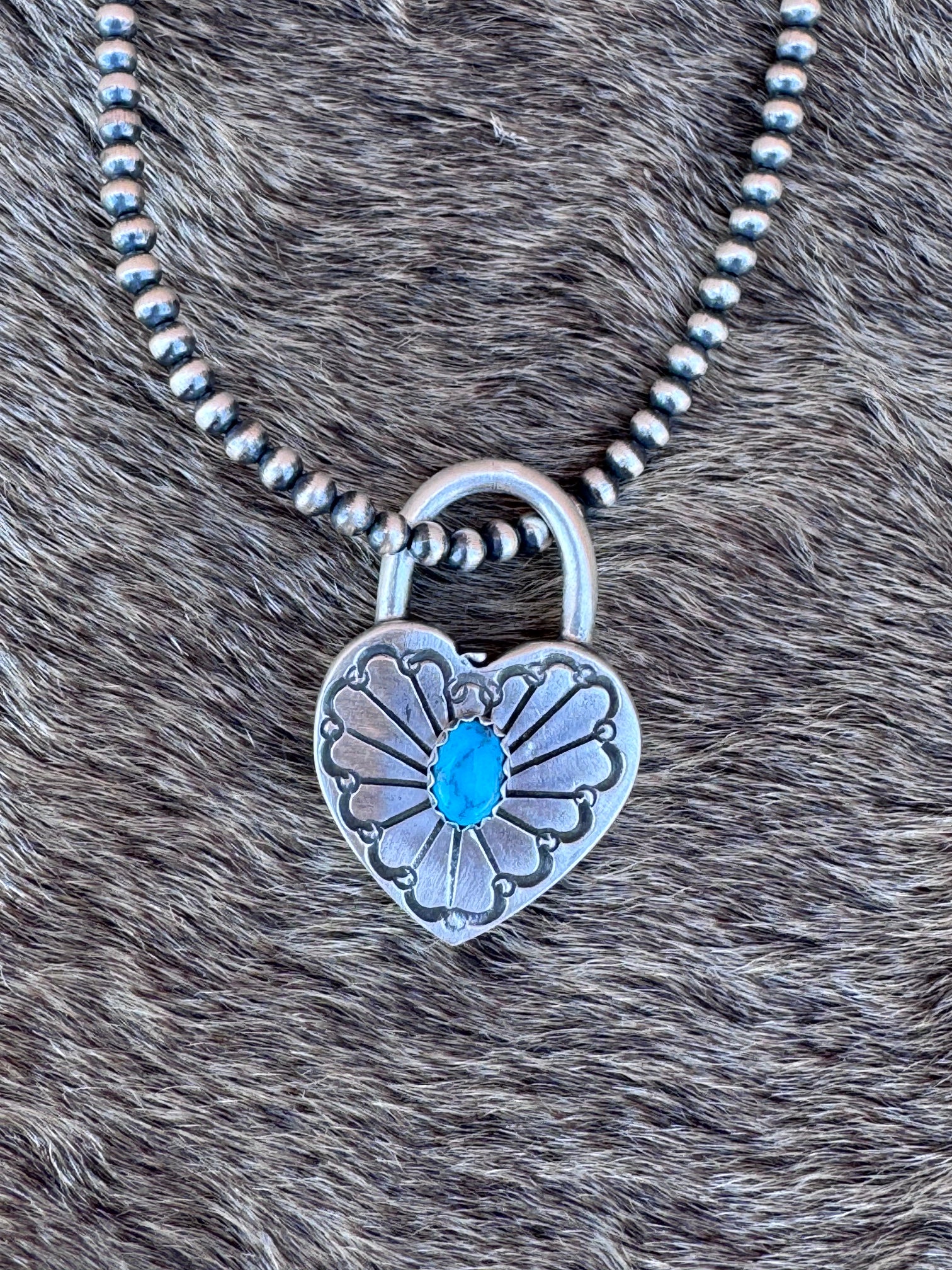 Handcrafted Kingman Turquoise & Sterling Silver Heart Locket Pendant by Patrick Yazzie
