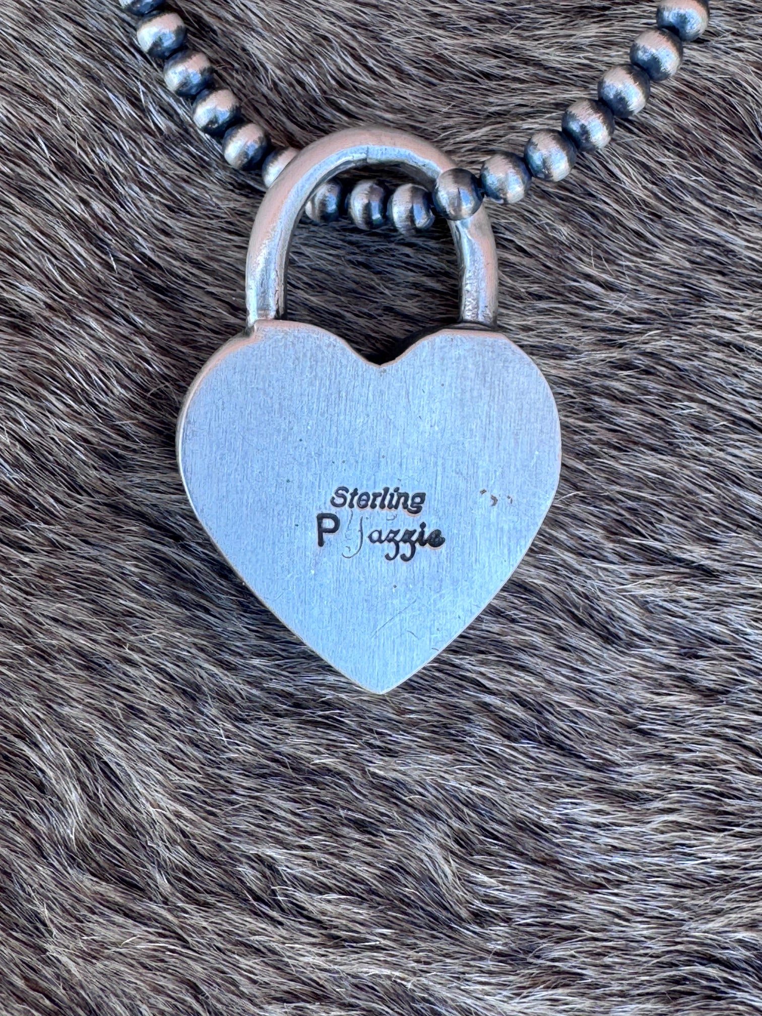 Handcrafted Kingman Turquoise & Sterling Silver Heart Locket Pendant by Patrick Yazzie