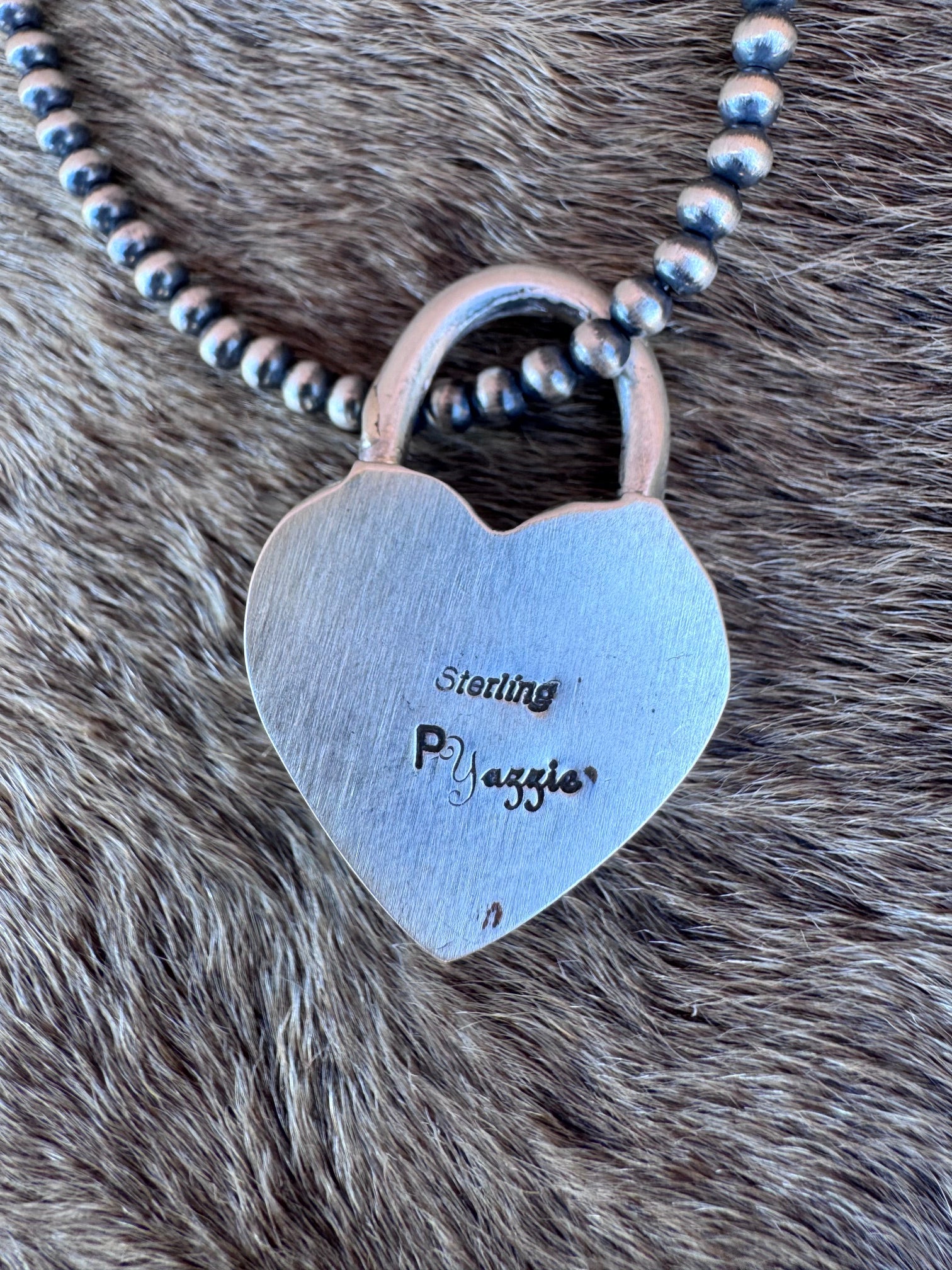Handcrafted Kingman Turquoise & Sterling Silver Heart Locket Pendant by Patrick Yazzie
