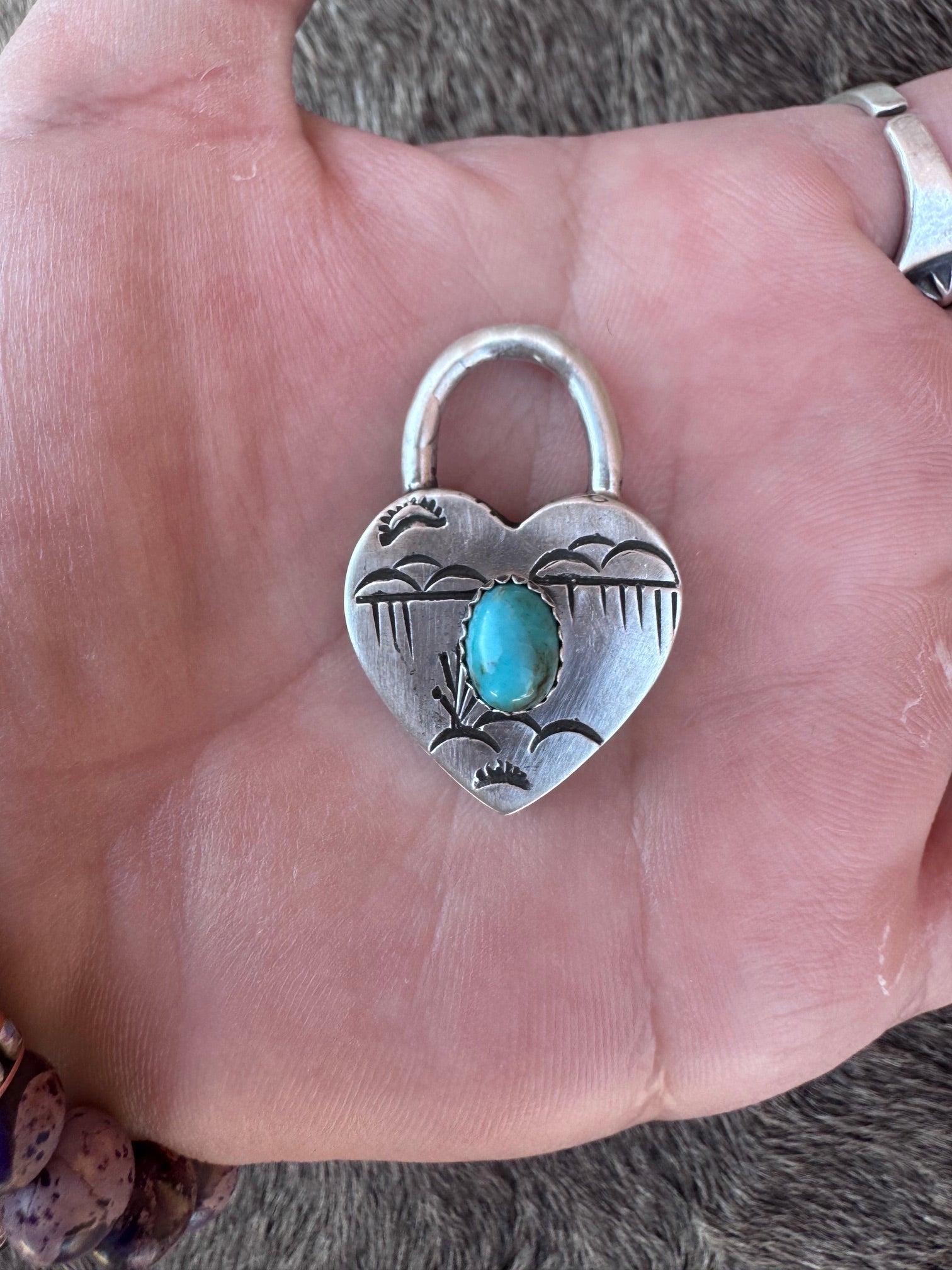 Handcrafted Kingman Turquoise & Sterling Silver Heart Locket Pendant by Patrick Yazzie