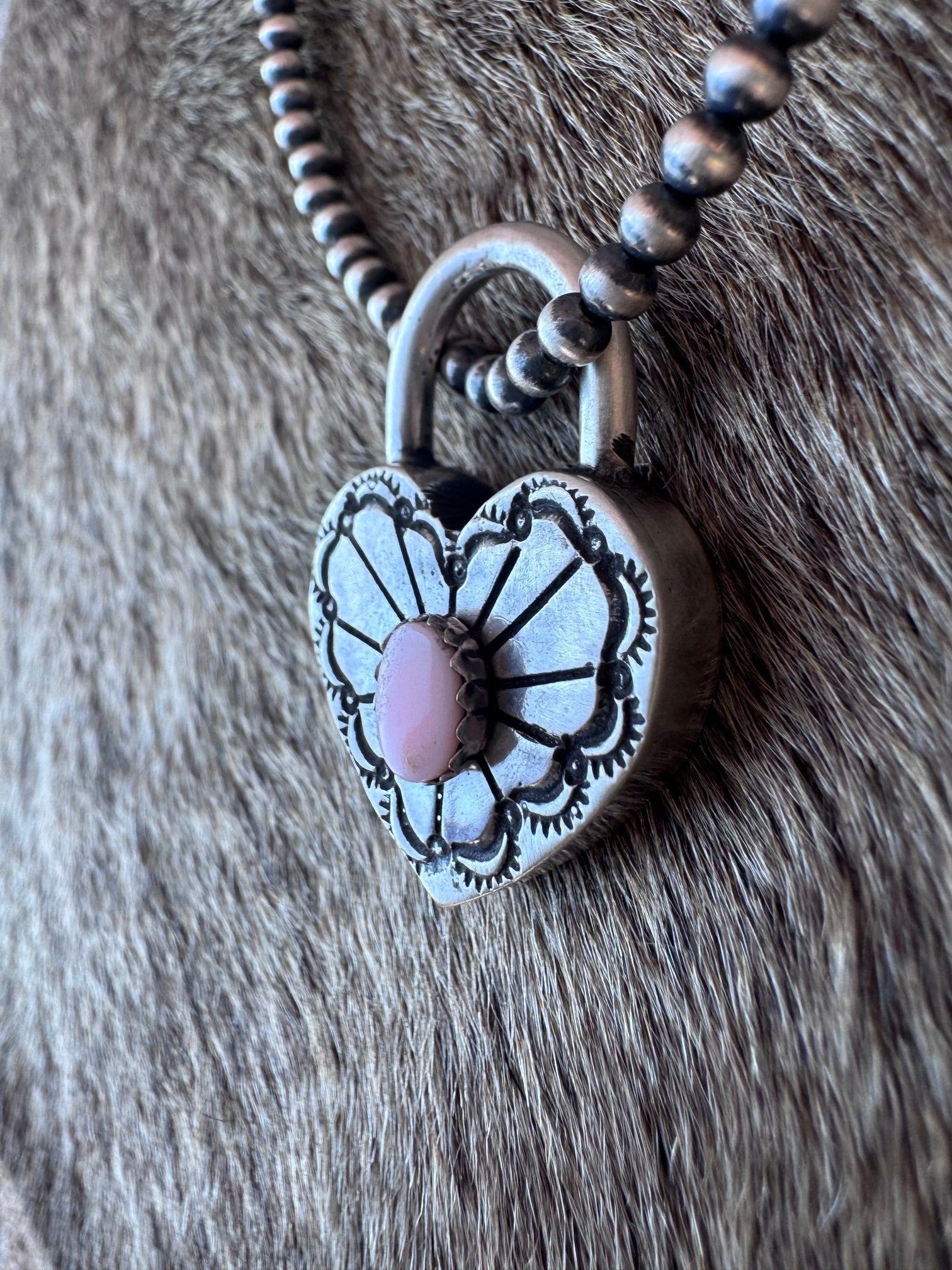 Handcrafted Pink Conch & Sterling Silver Heart Locket Pendant by Patrick Yazzie