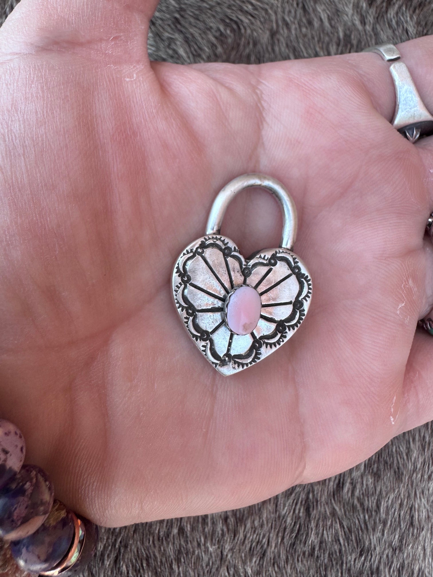 Handcrafted Pink Conch & Sterling Silver Heart Locket Pendant by Patrick Yazzie