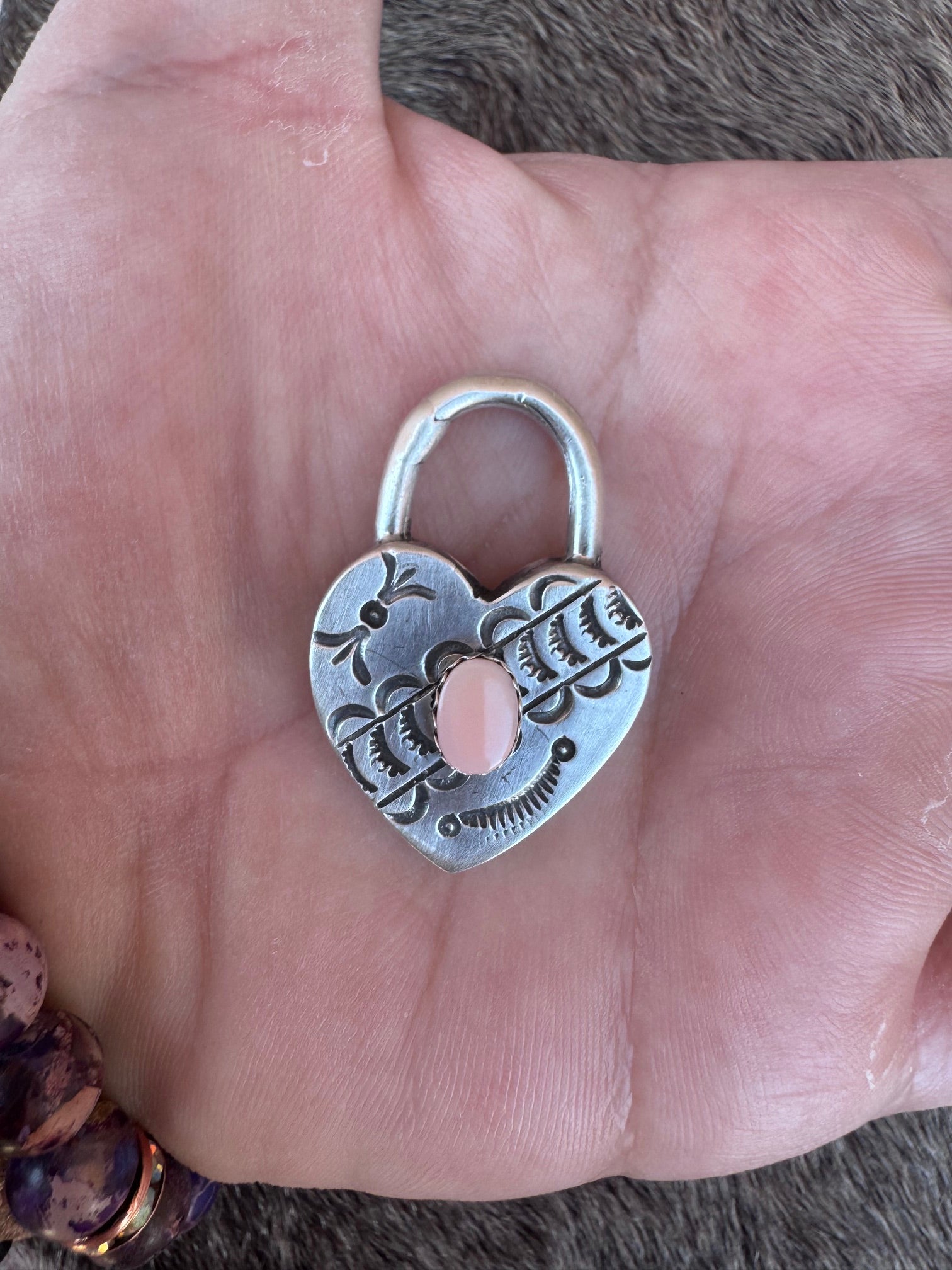 Handcrafted Pink Conch & Sterling Silver Heart Locket Pendant by Patrick Yazzie