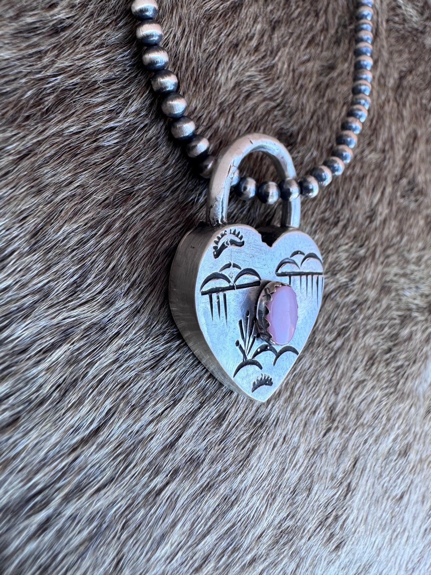 Handcrafted Pink Conch & Sterling Silver Heart Locket Pendant by Patrick Yazzie