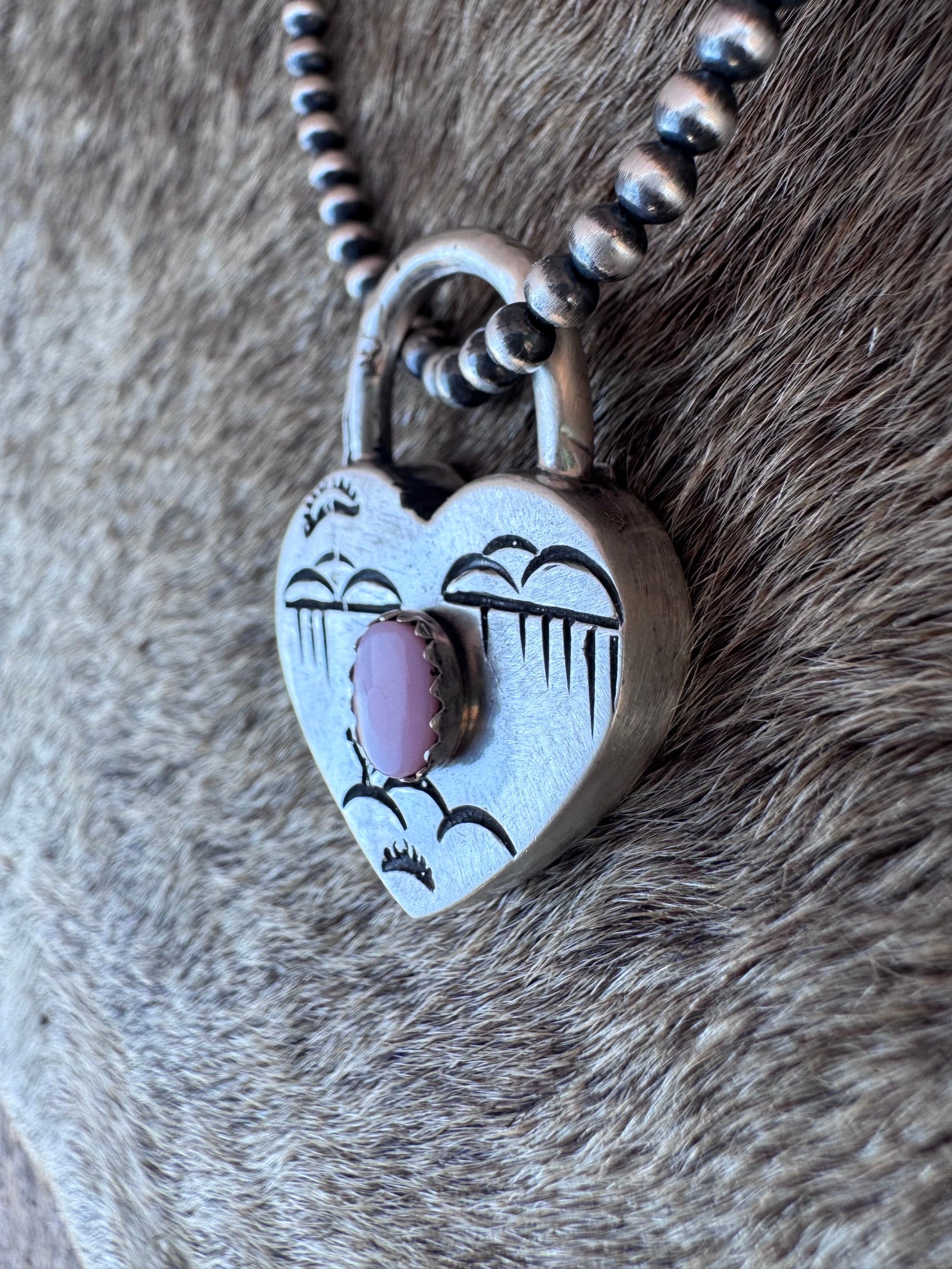 Handcrafted Pink Conch & Sterling Silver Heart Locket Pendant by Patrick Yazzie