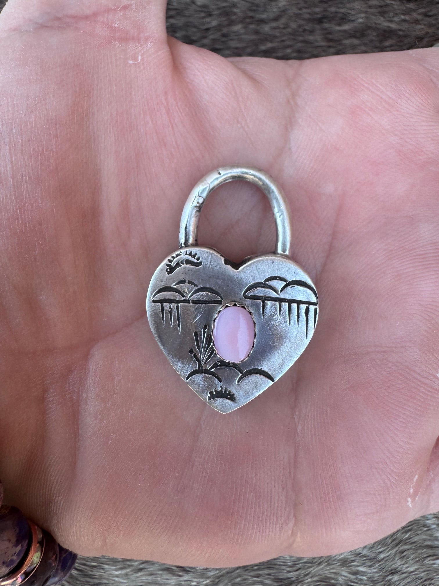 Handcrafted Pink Conch & Sterling Silver Heart Locket Pendant by Patrick Yazzie