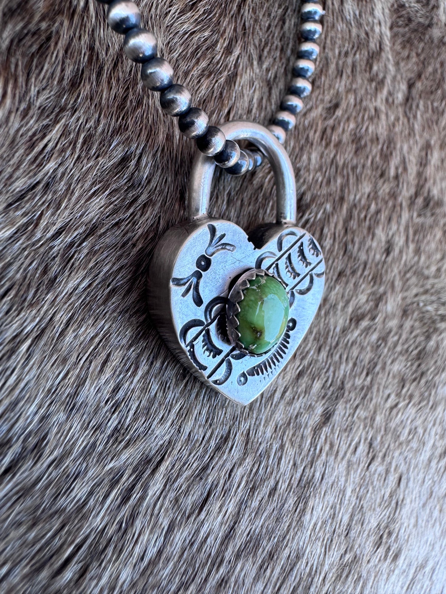 Handcrafted Palomino & Sterling Silver Heart Locket Pendant by Patrick Yazzie