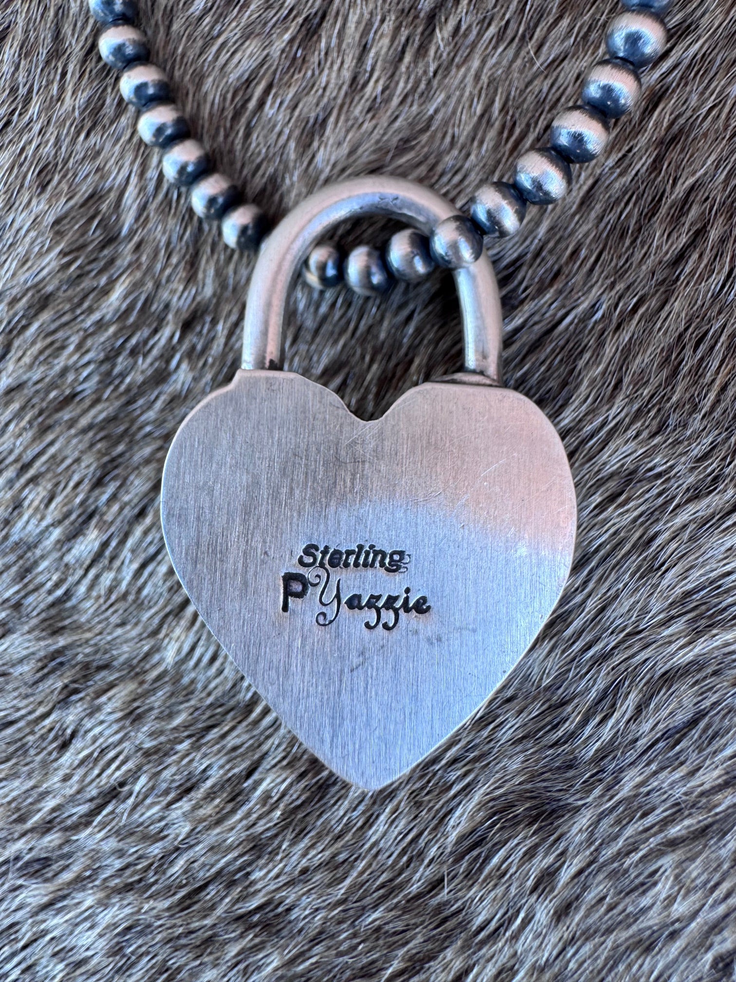 Handcrafted Palomino & Sterling Silver Heart Locket Pendant by Patrick Yazzie