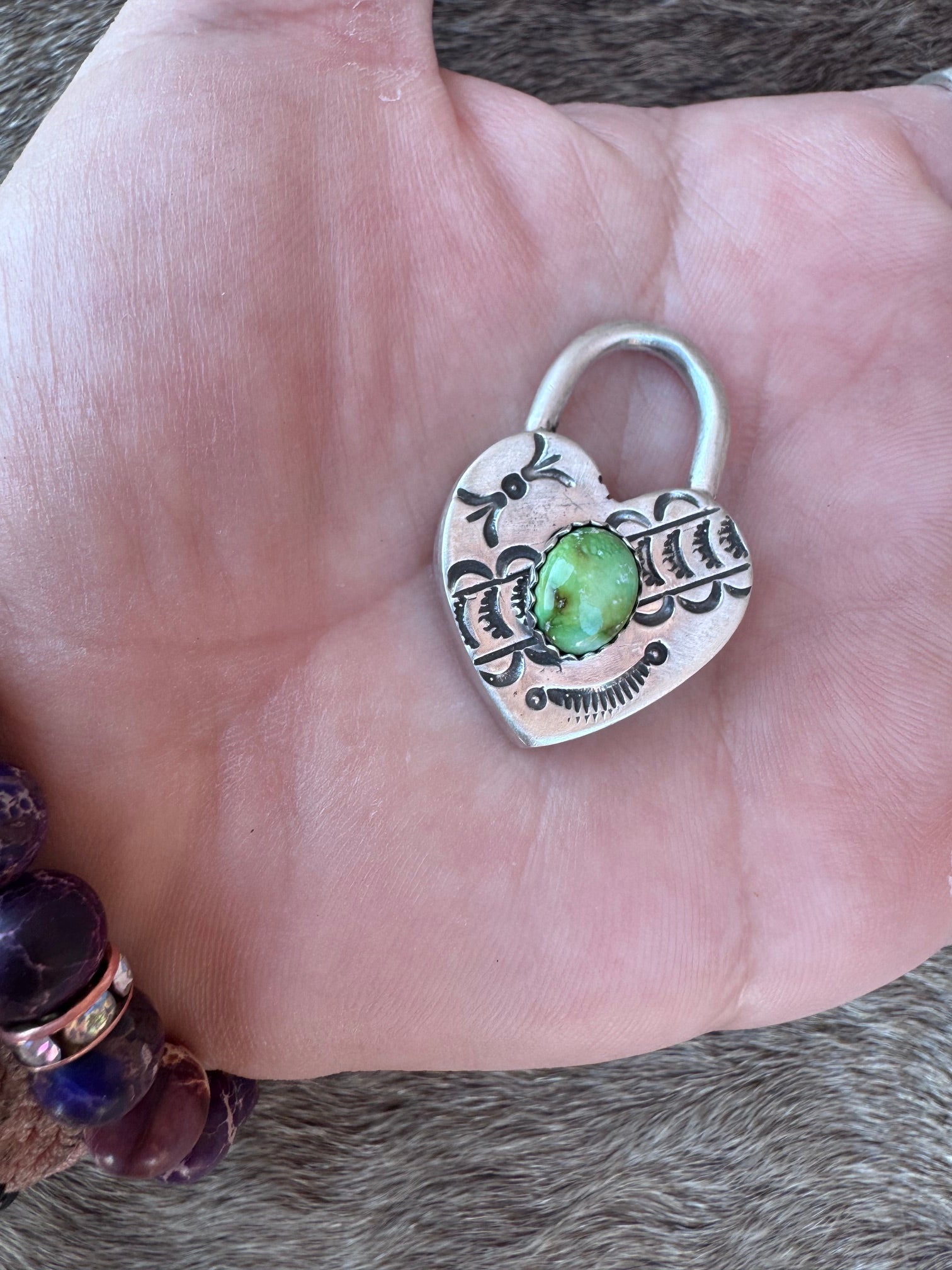 Handcrafted Palomino & Sterling Silver Heart Locket Pendant by Patrick Yazzie