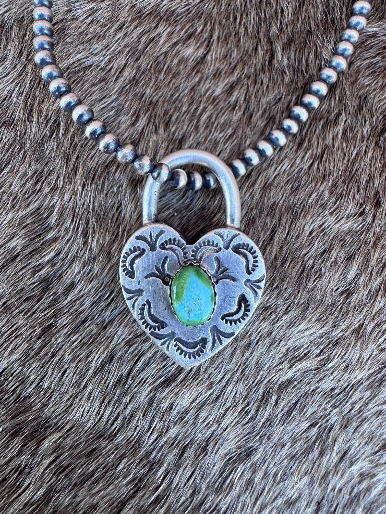 Handcrafted Sonoran Mountain & Sterling Silver Heart Locket Pendant by Patrick Yazzie