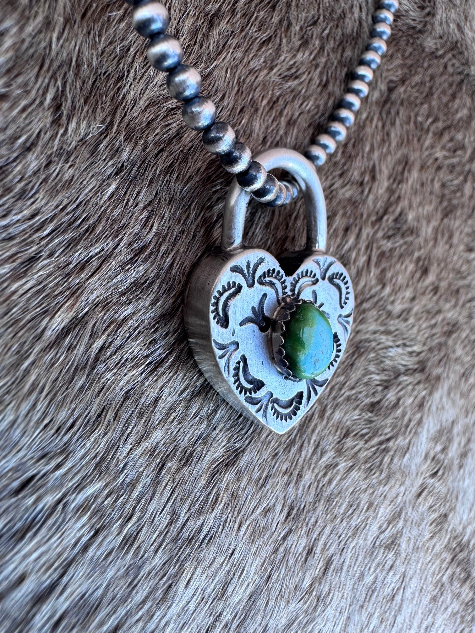 Handcrafted Sonoran Mountain & Sterling Silver Heart Locket Pendant by Patrick Yazzie