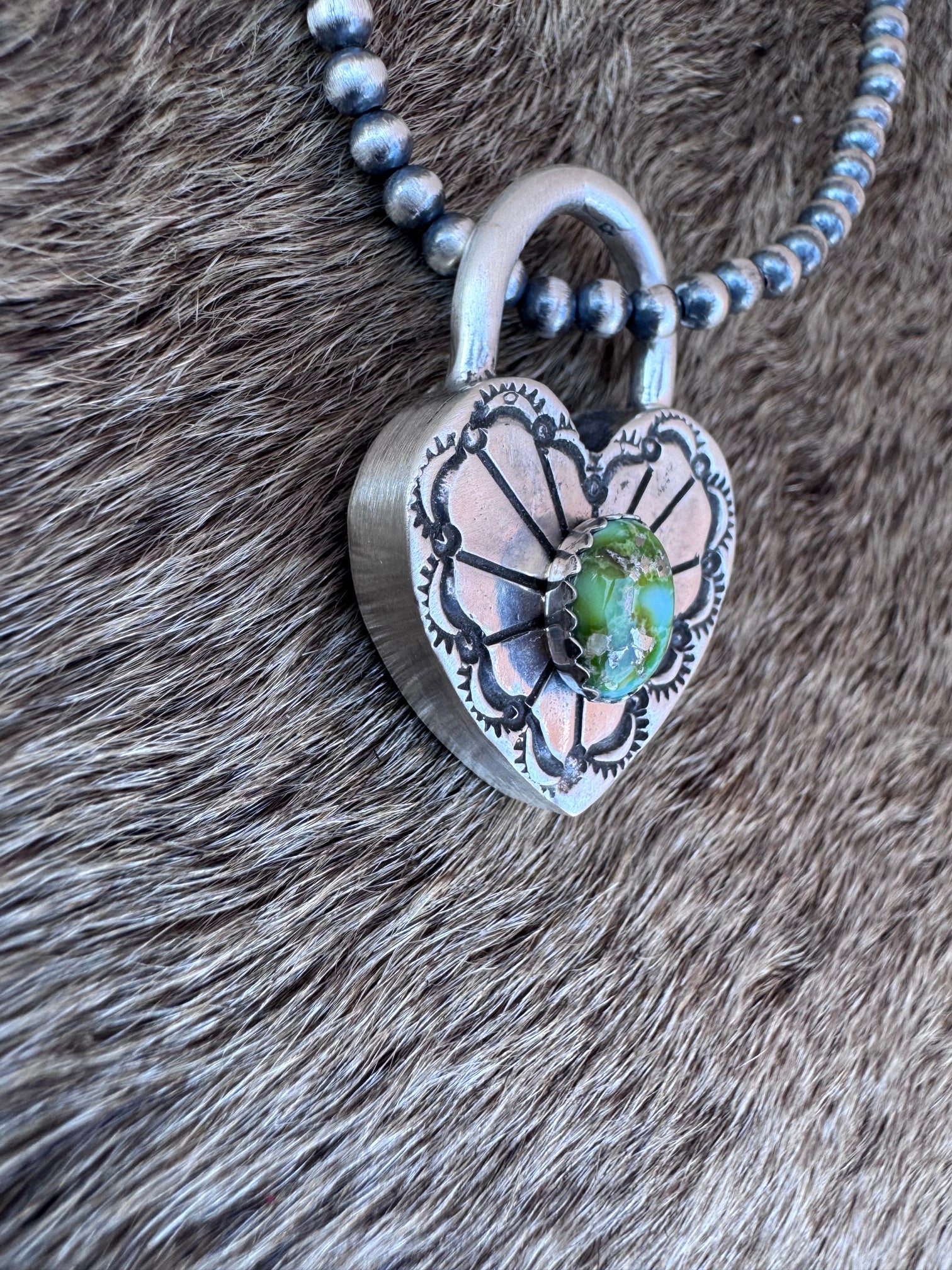 Handcrafted Sonoran Mountain & Sterling Silver Heart Locket Pendant by Patrick Yazzie
