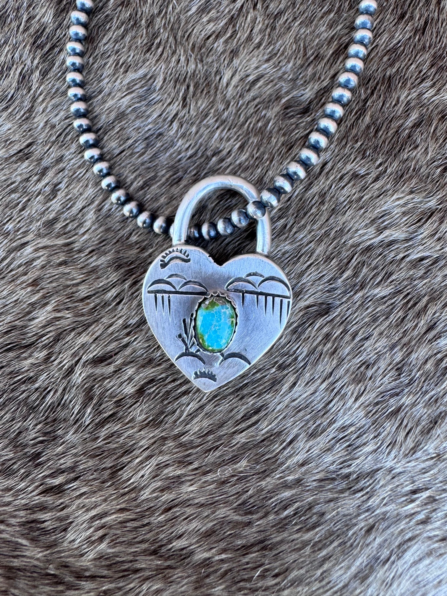 Handcrafted Sonoran Mountain & Sterling Silver Heart Locket Pendant by Patrick Yazzie