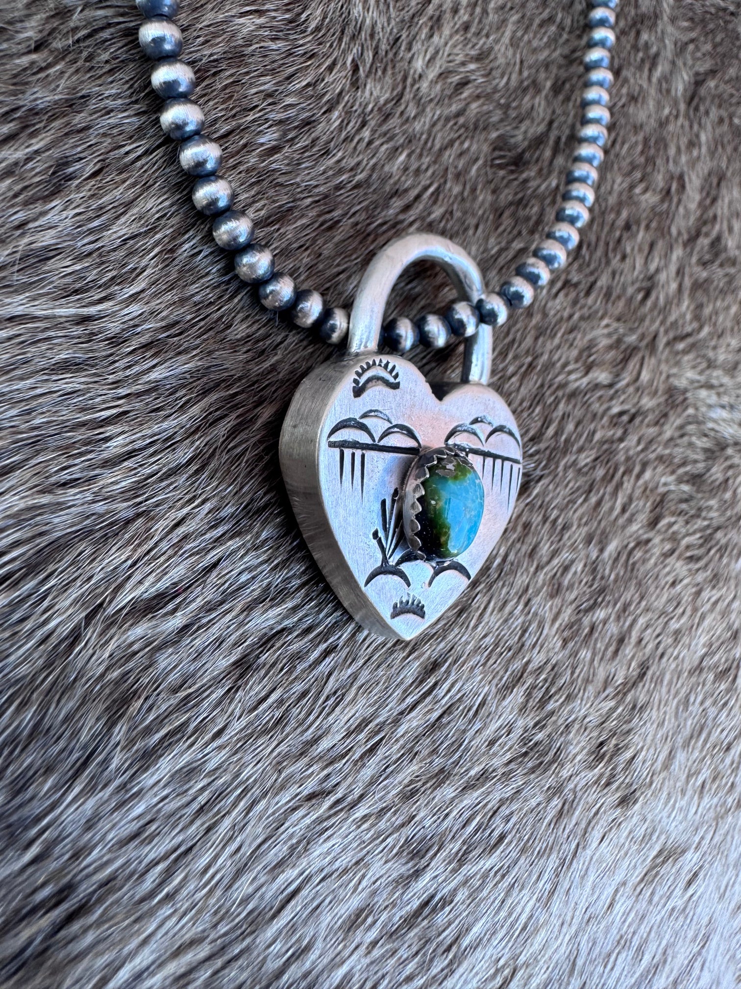 Handcrafted Sonoran Mountain & Sterling Silver Heart Locket Pendant by Patrick Yazzie