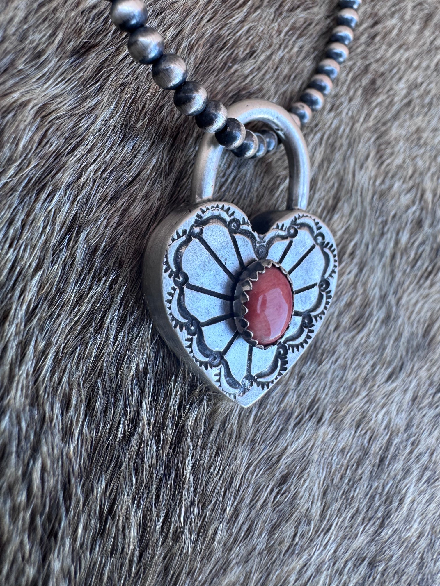 Handcrafted Orange Spiny & Sterling Silver Heart Locket Pendant by Patrick Yazzie