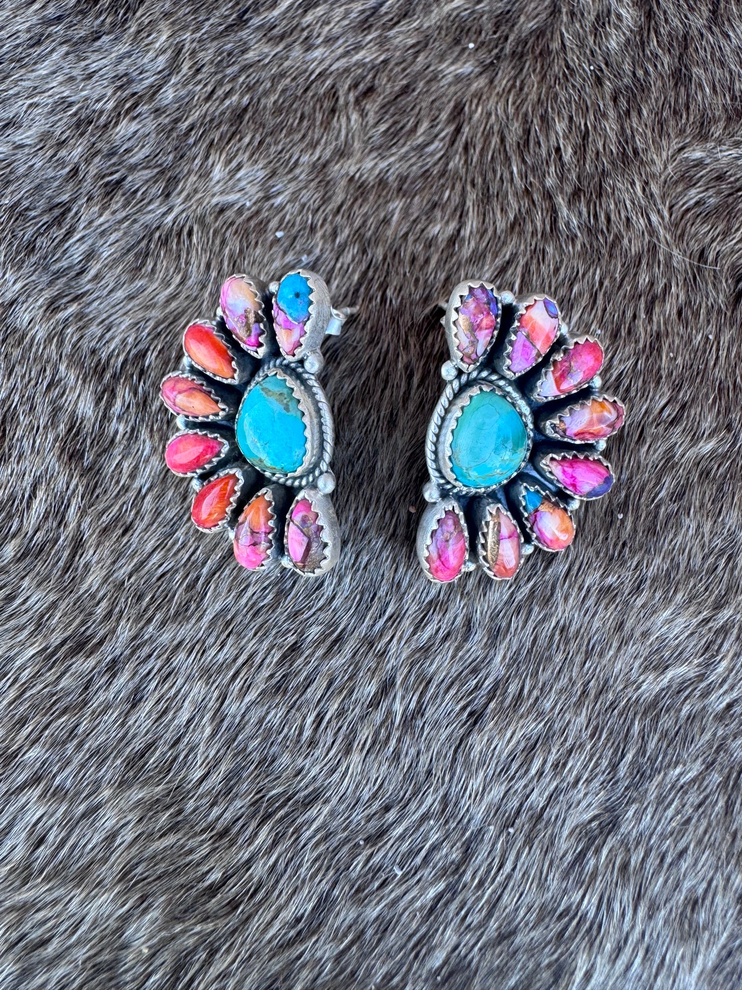 Handmade Sterling Silver, Pink Dream & Kingman Turquoise Post Earrings