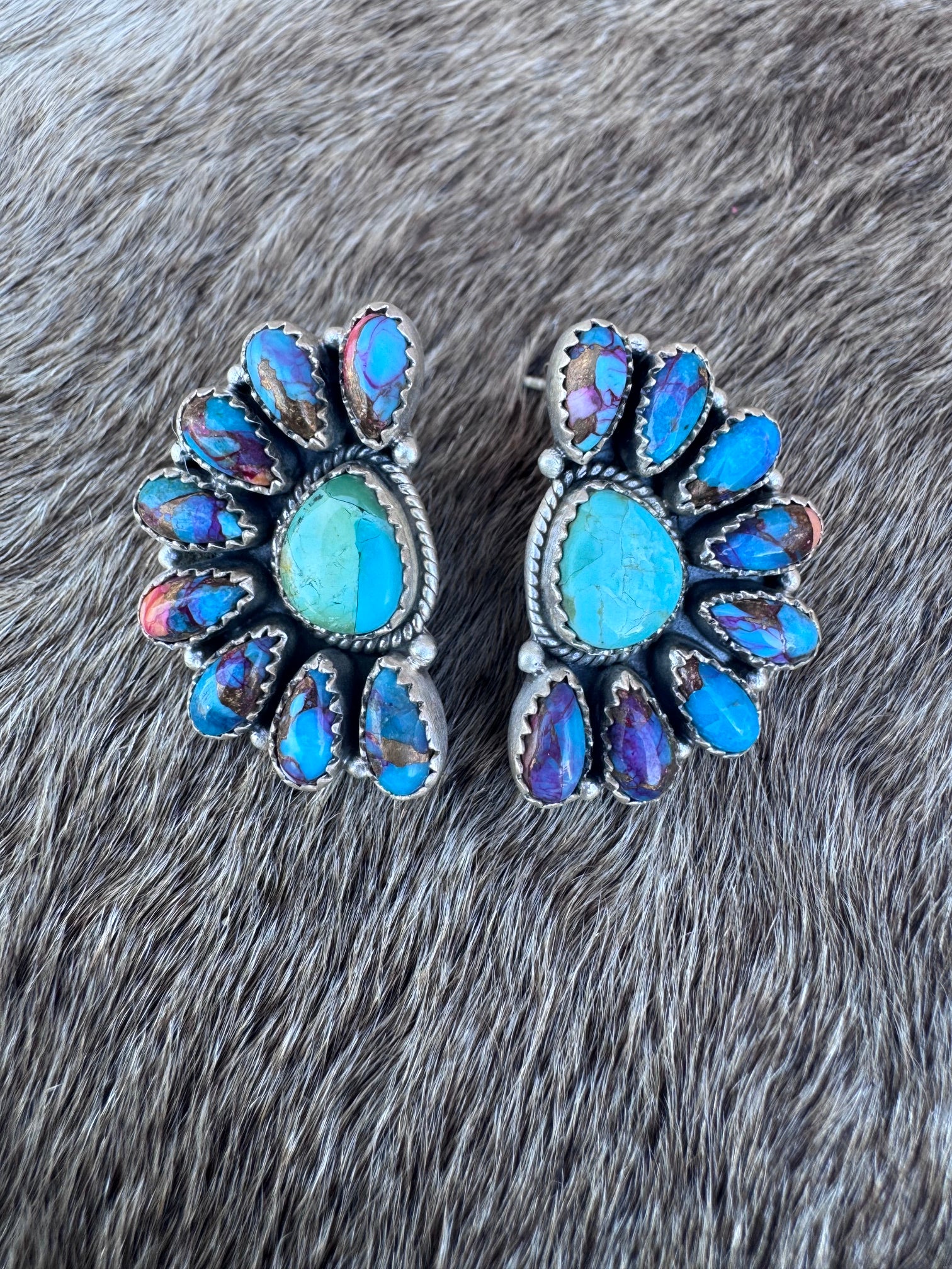 Handmade Sterling Silver, Pink Dream & Kingman Turquoise Post Earrings