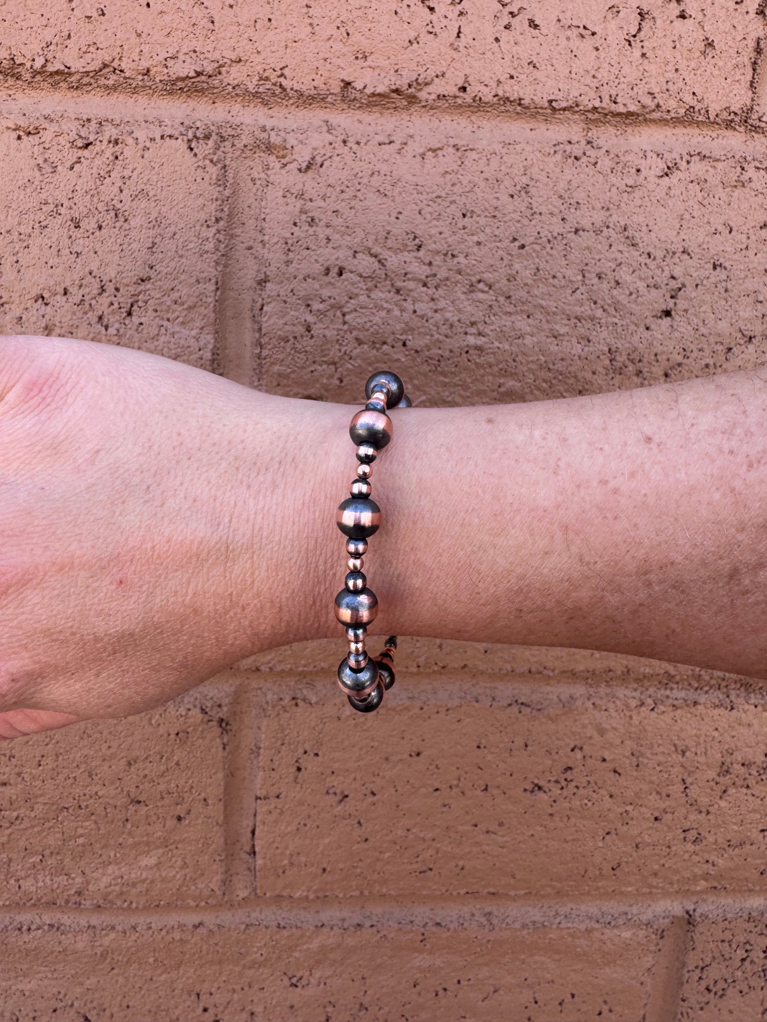 Handcrafted Copper 3-8mm Beaded  Bracelet 7.5"