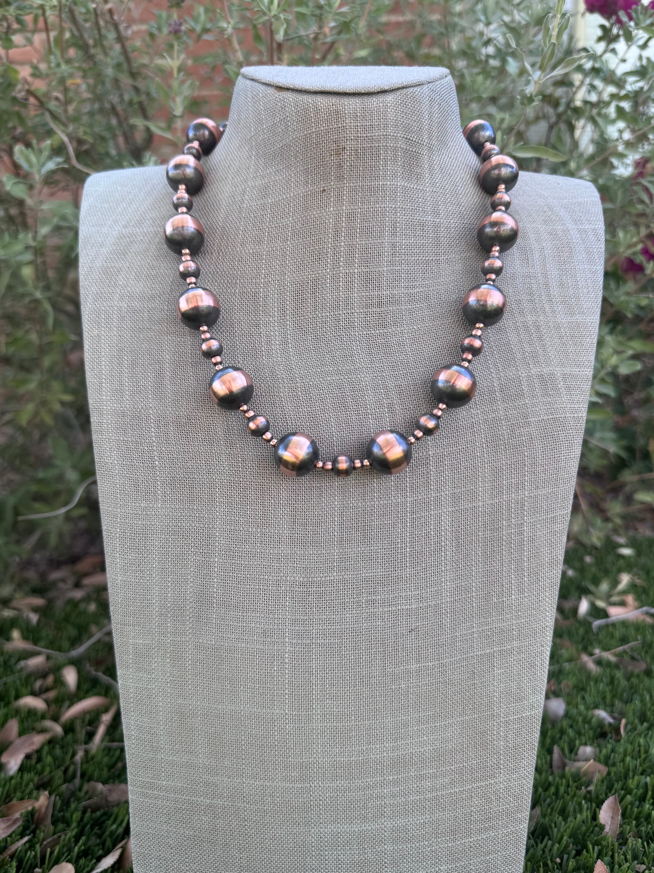 Handcrafted Copper 3-16mm Beaded Necklace