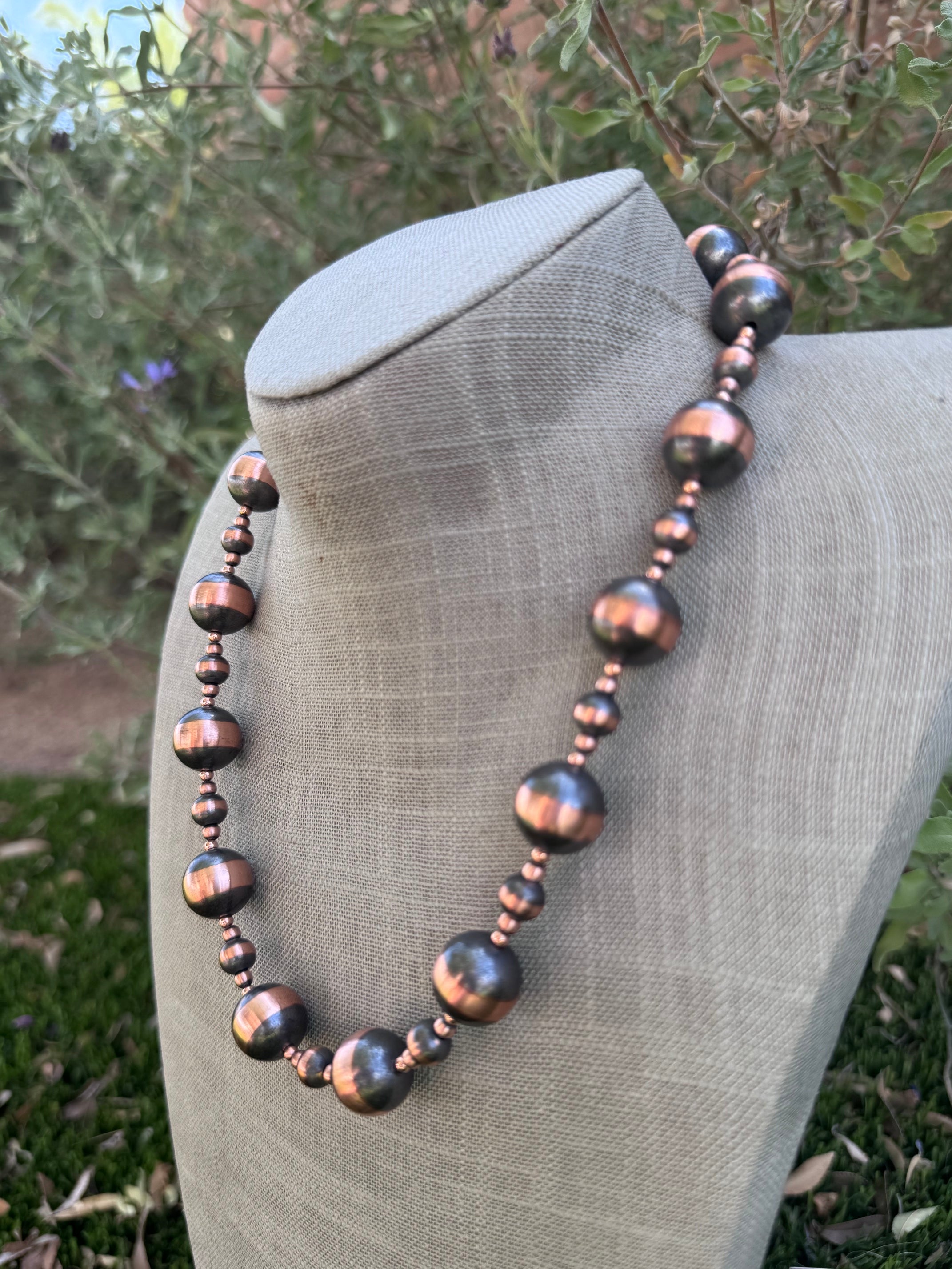 Handcrafted Copper 3-16mm Beaded Necklace