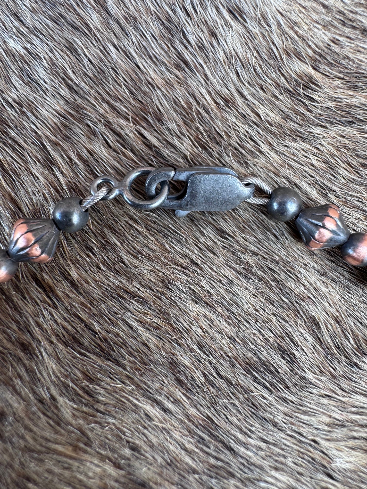 Handcrafted Copper 3mm Patterned Beaded Bracelet 7.5"