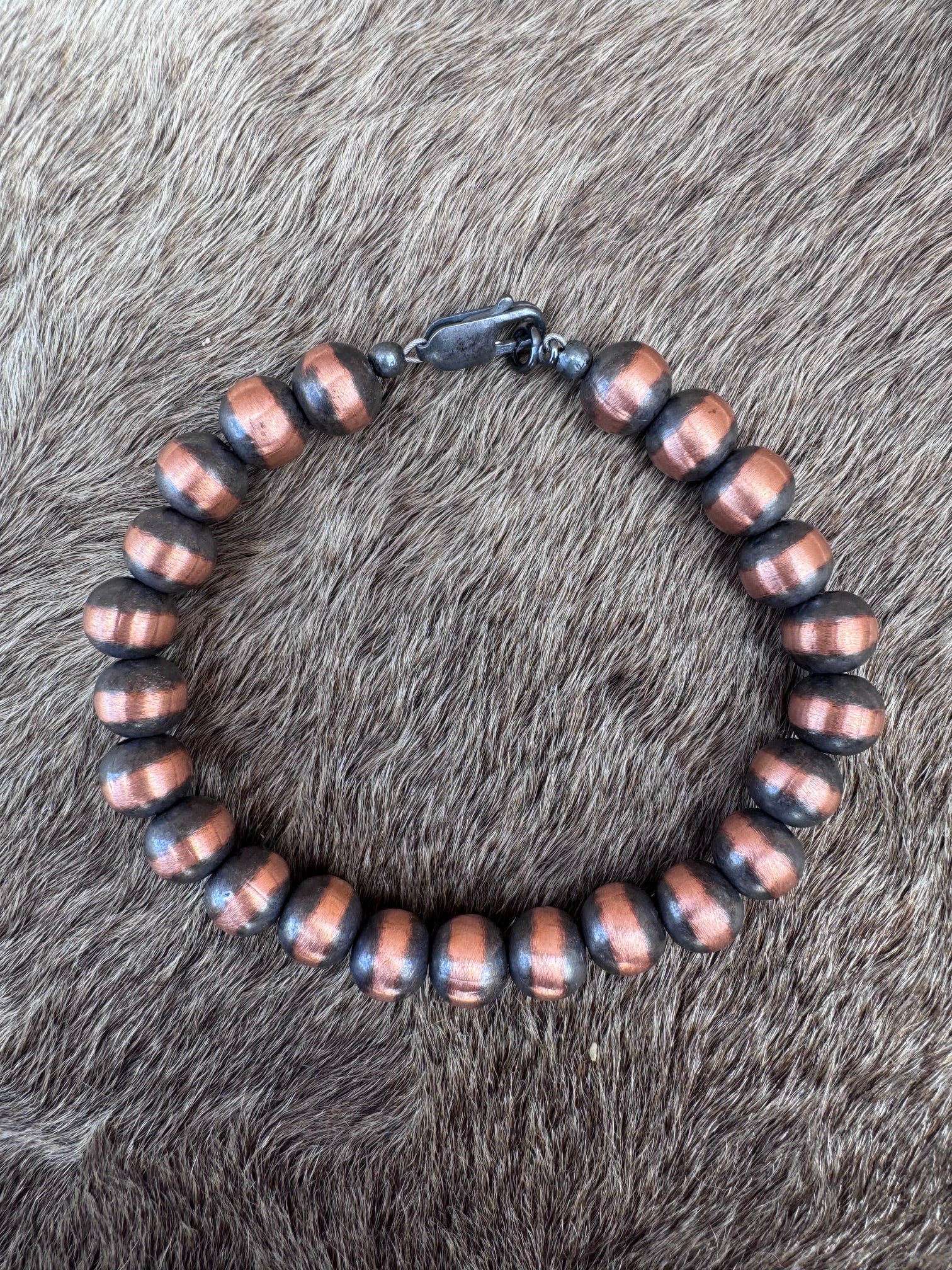 Handcrafted Copper 8mm Beaded Bracelet 7"