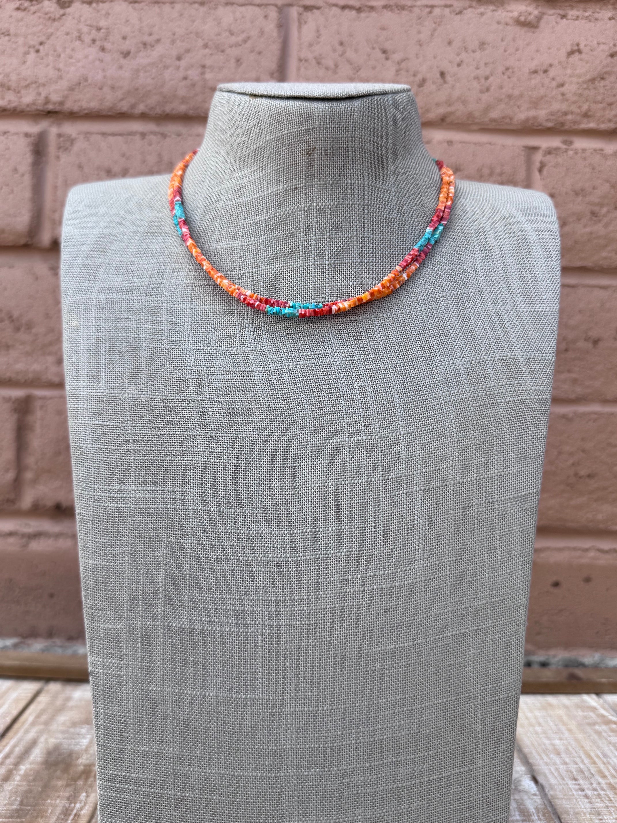 Handcrafted Turquoise & Spiny Oyster 16” Beaded Necklace