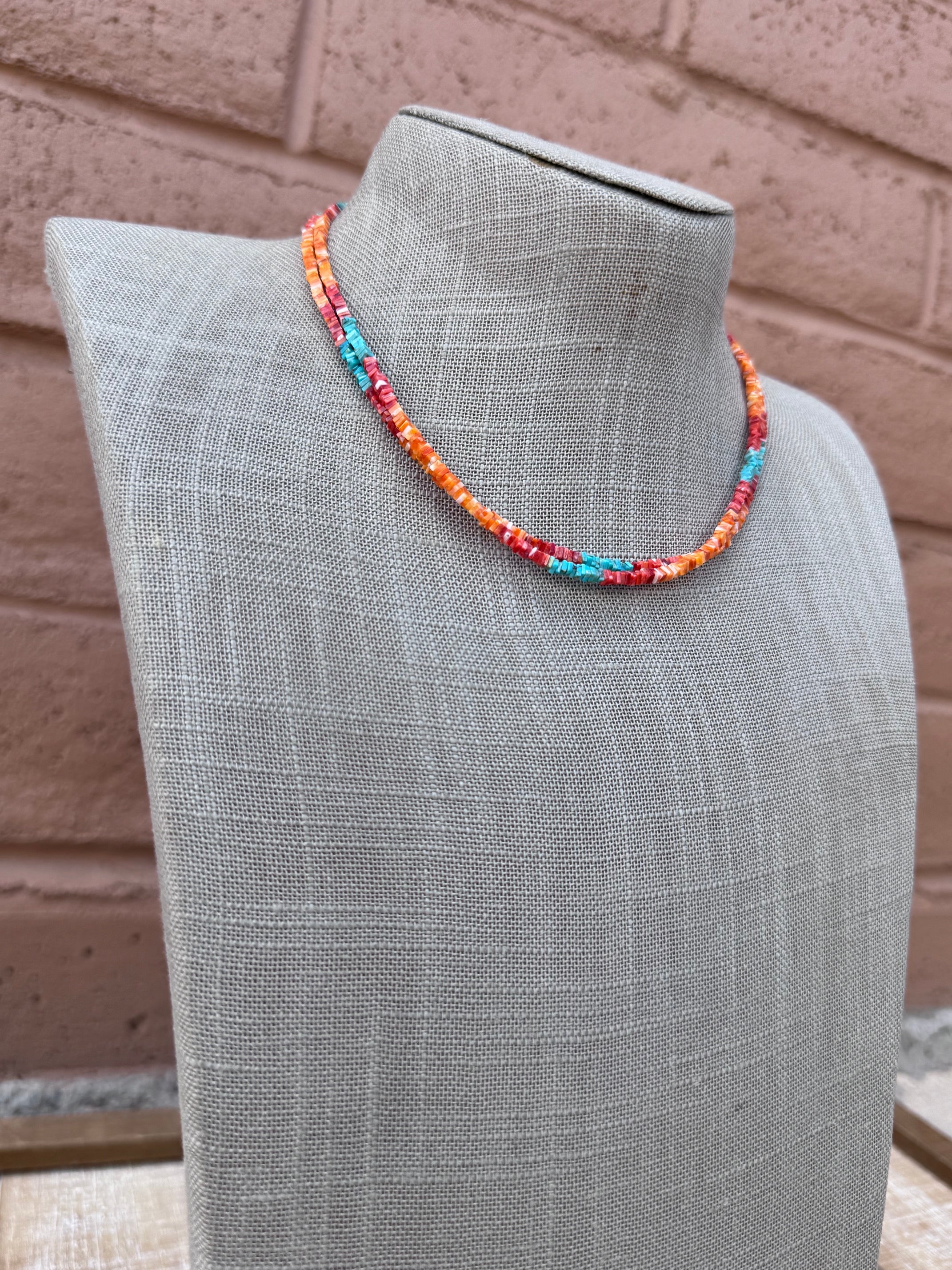 Handcrafted Turquoise & Spiny Oyster 16” Beaded Necklace