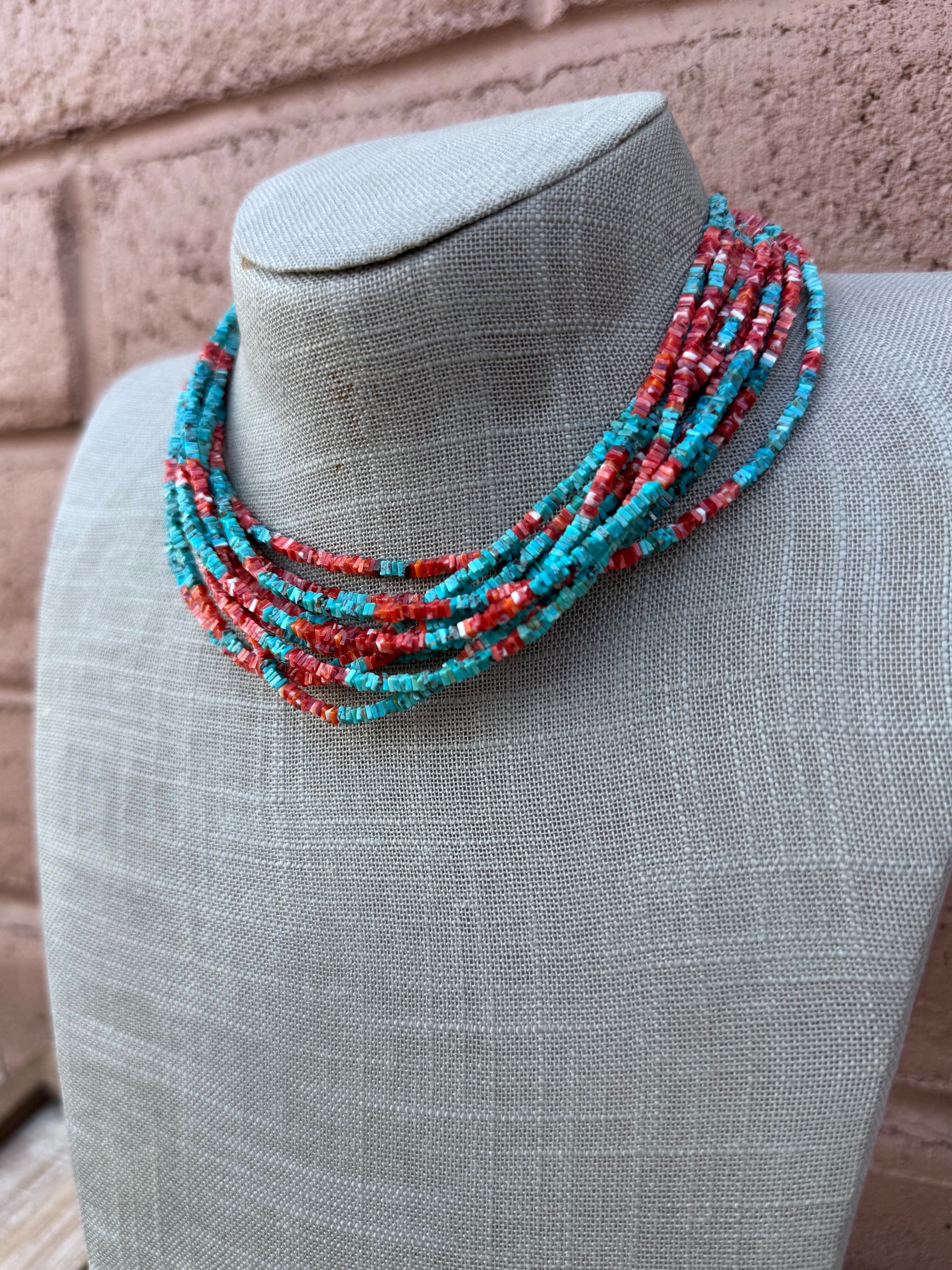 Handcrafted Turquoise & Spiny Oyster 16” Beaded Necklace