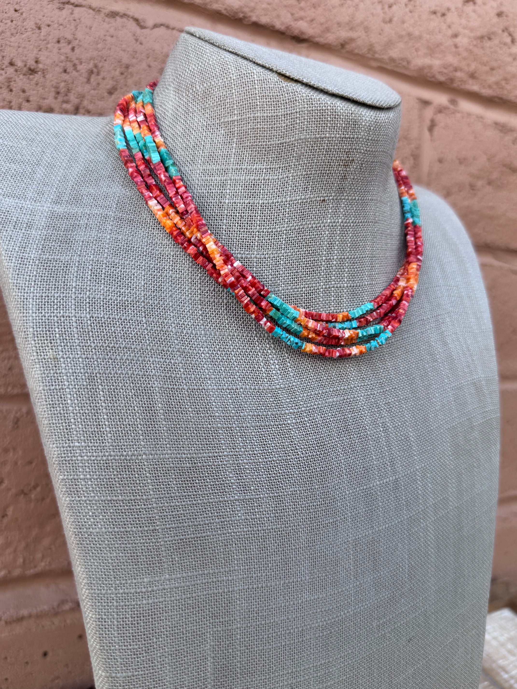 Handcrafted Turquoise & Spiny Oyster 16” Beaded Necklace