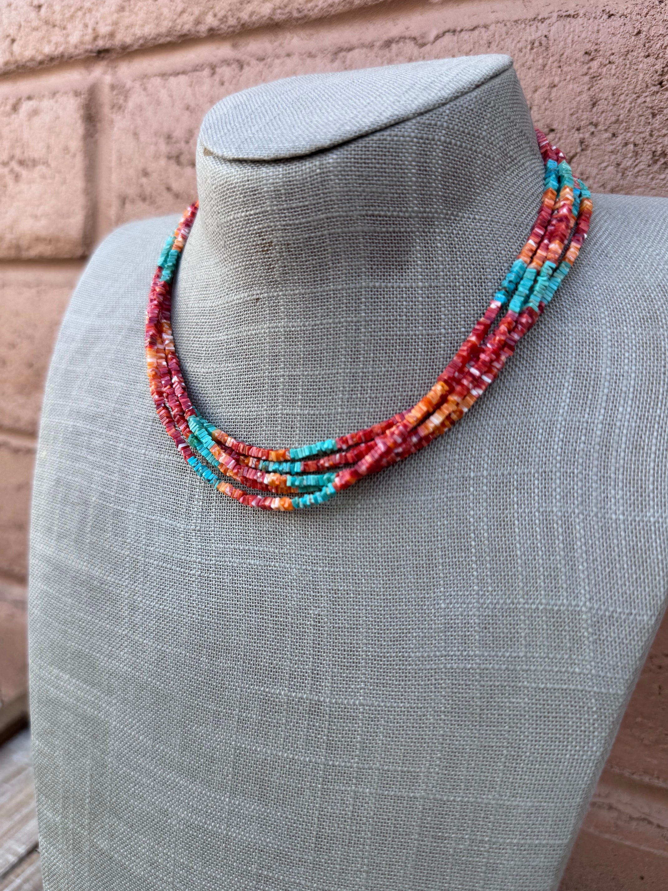 Handcrafted Turquoise & Spiny Oyster 16” Beaded Necklace
