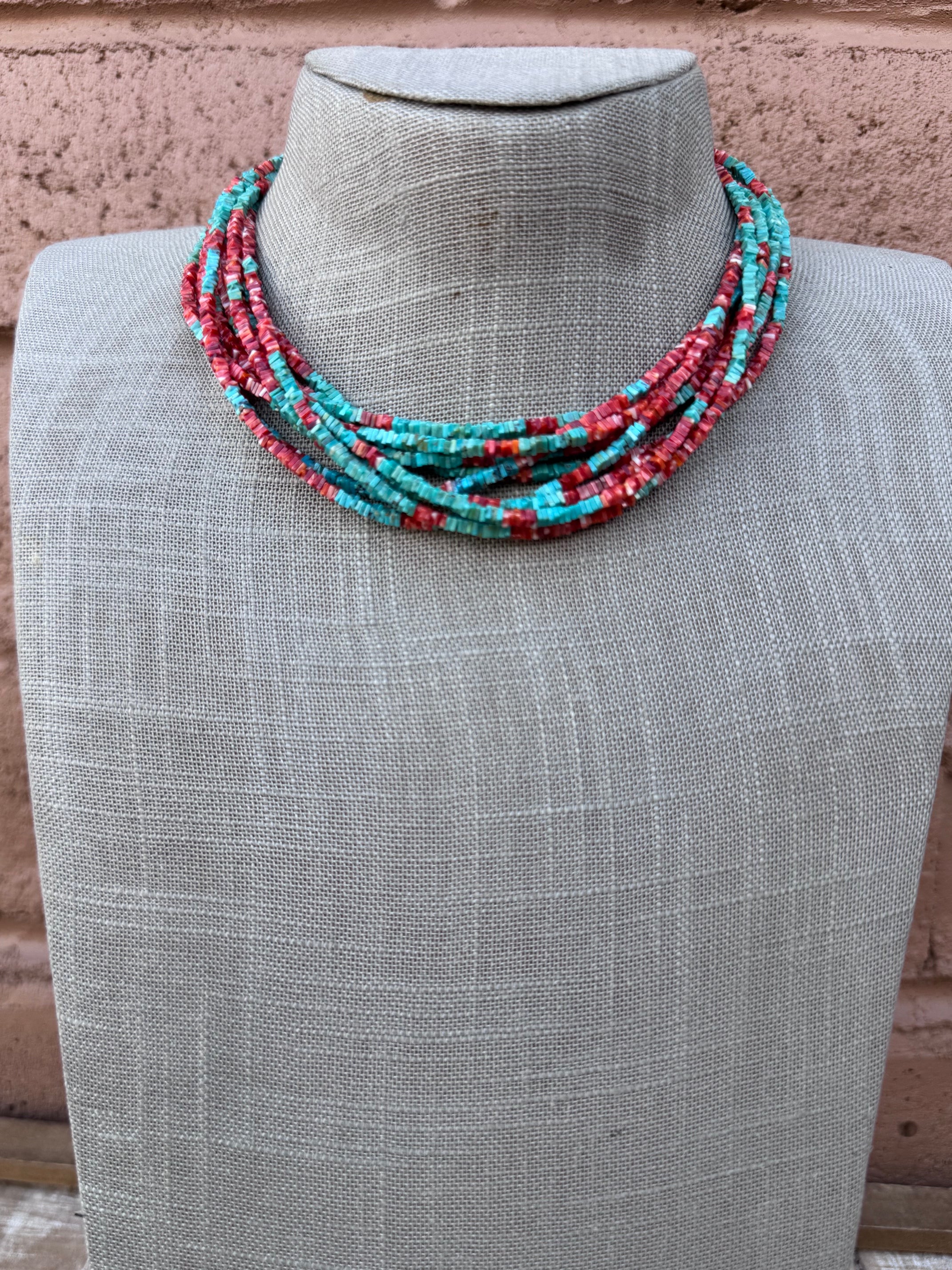 Handcrafted Turquoise & Spiny Oyster 16” Beaded Necklace