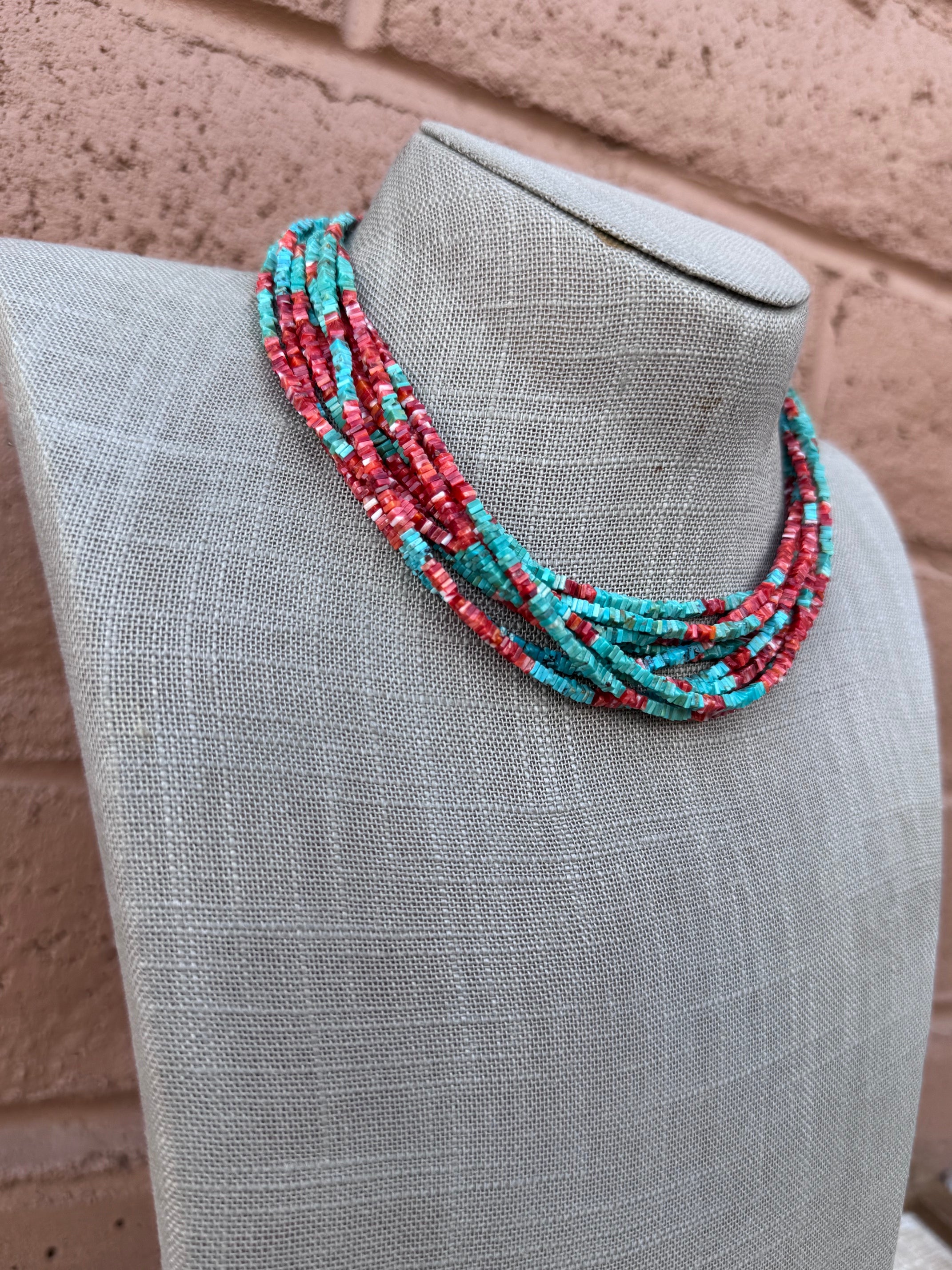 Handcrafted Turquoise & Spiny Oyster 16” Beaded Necklace