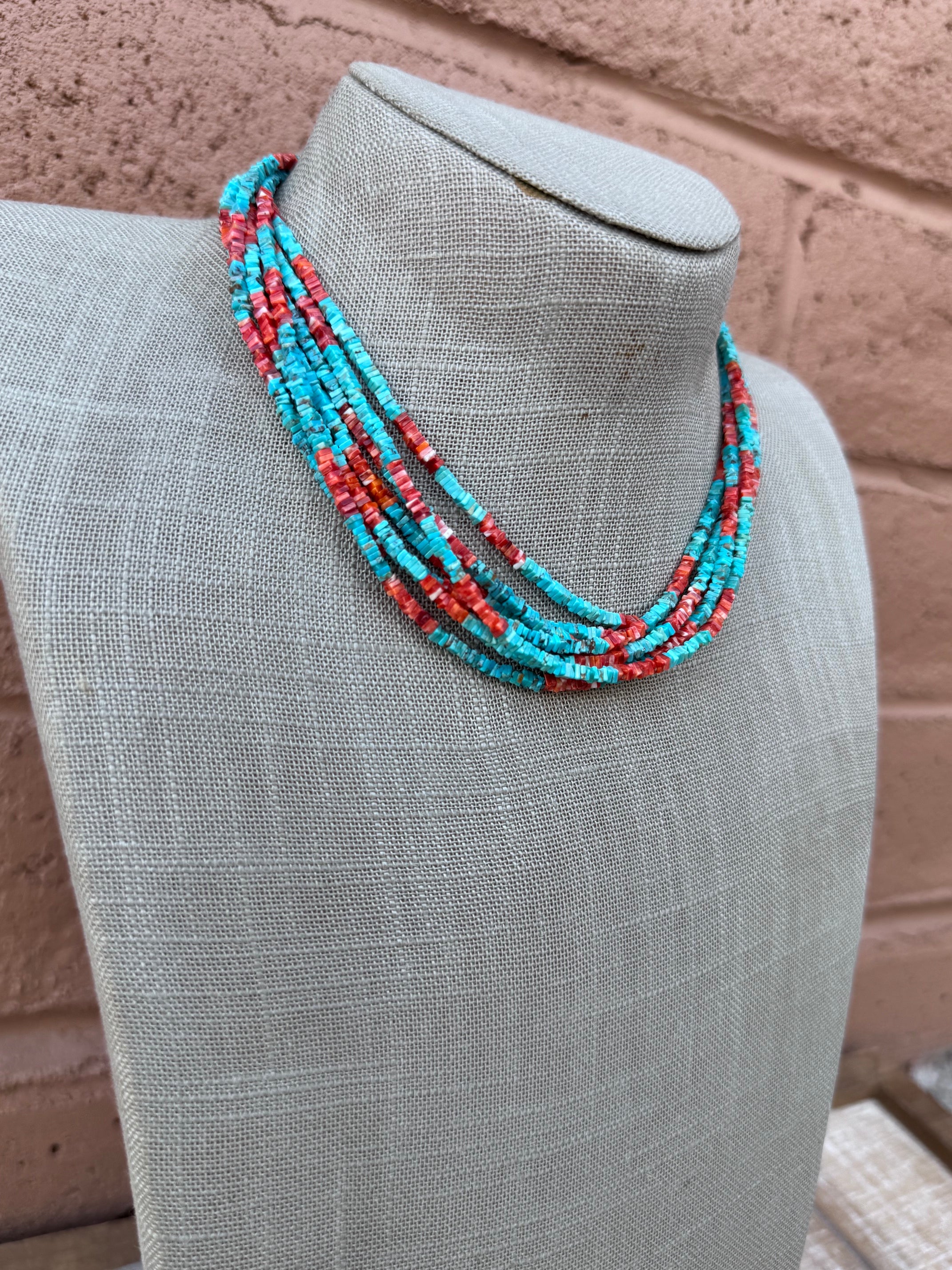 Handcrafted Turquoise & Spiny Oyster 16” Beaded Necklace