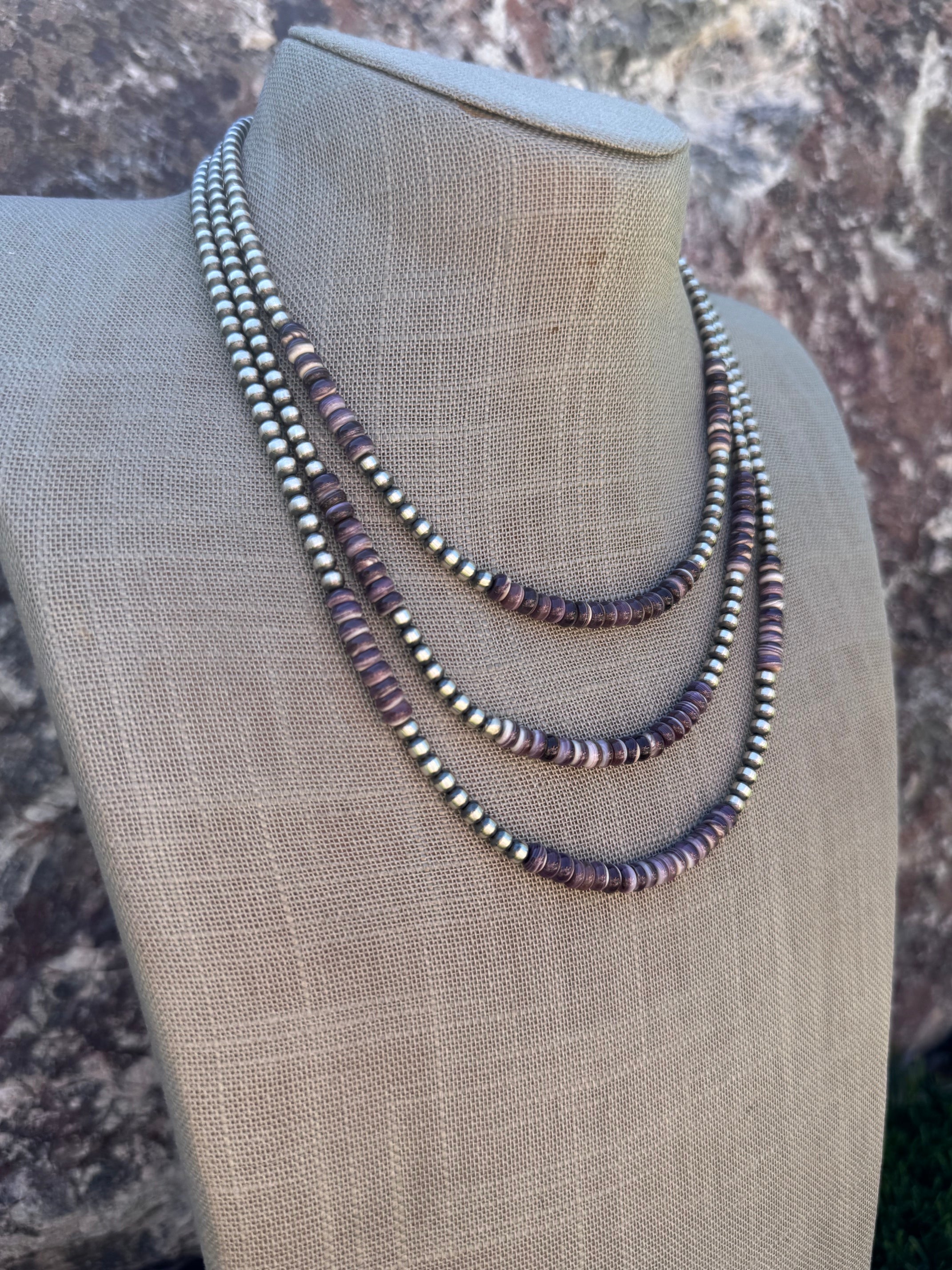 Handcrafted Purple Spiny & Sterling Silver 4mm Beaded Necklace