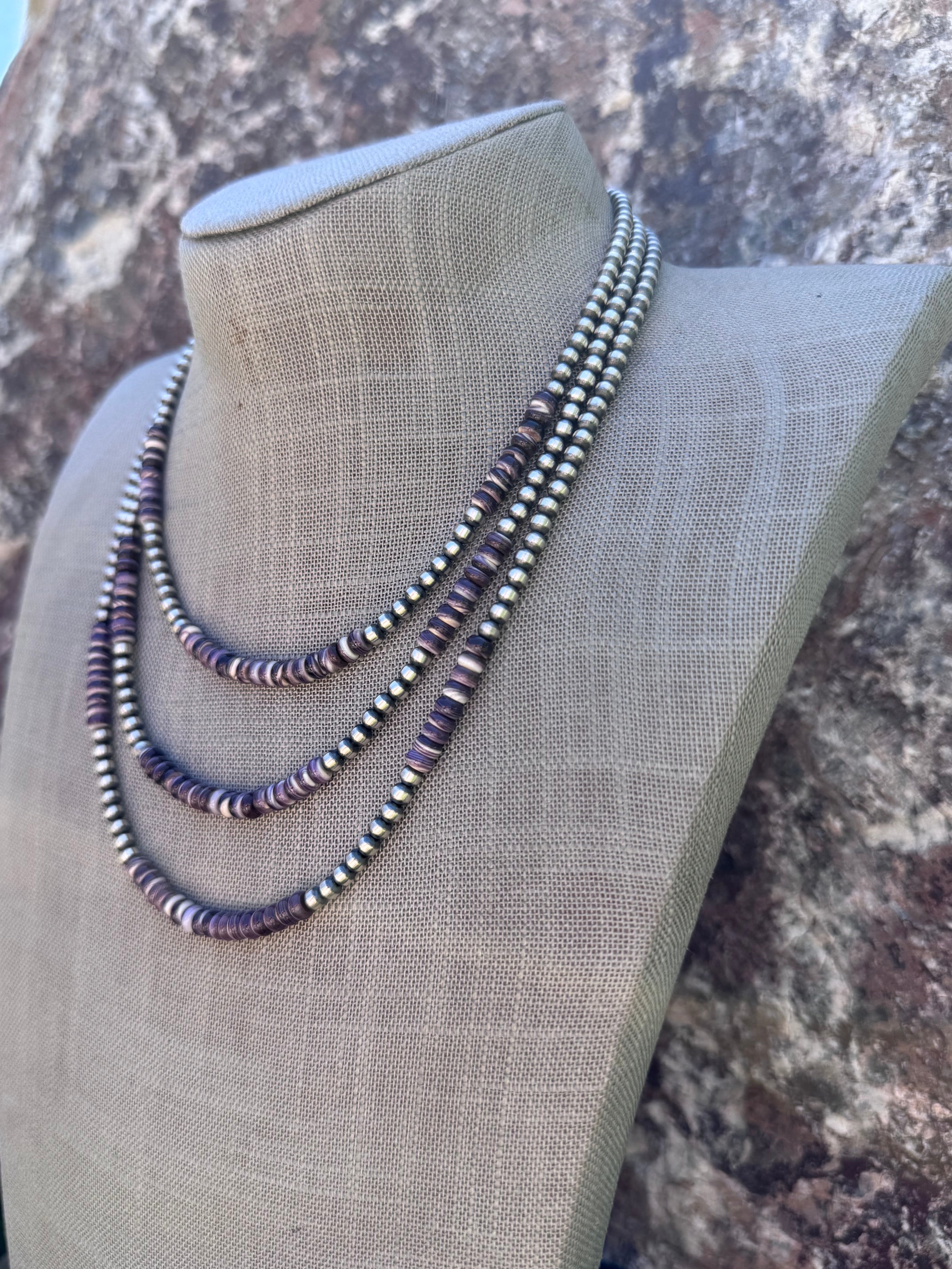 Handcrafted Purple Spiny & Sterling Silver 4mm Beaded Necklace