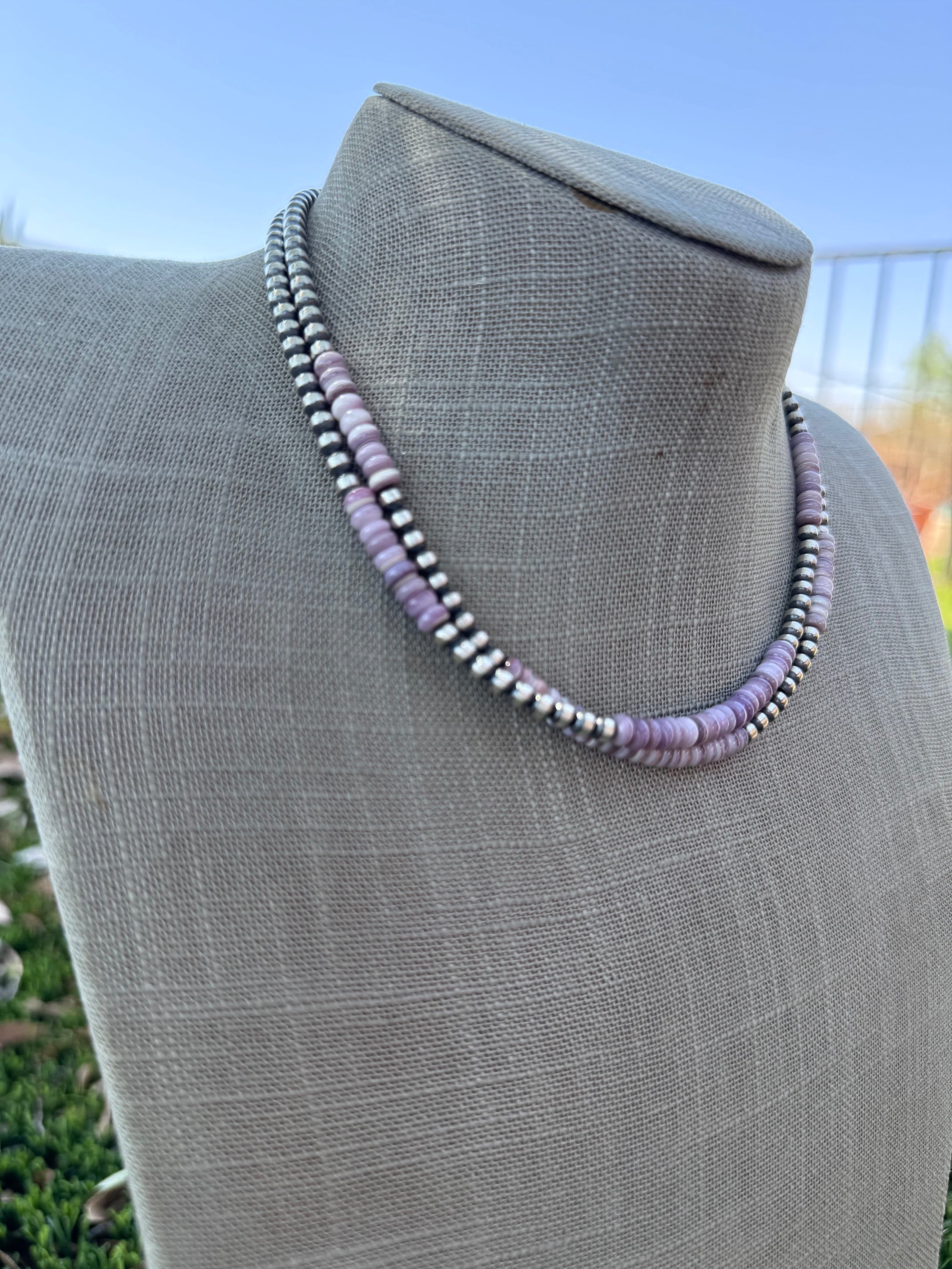 Handcrafted Light Purple Spiny & Sterling Silver 4mm Beaded Necklace