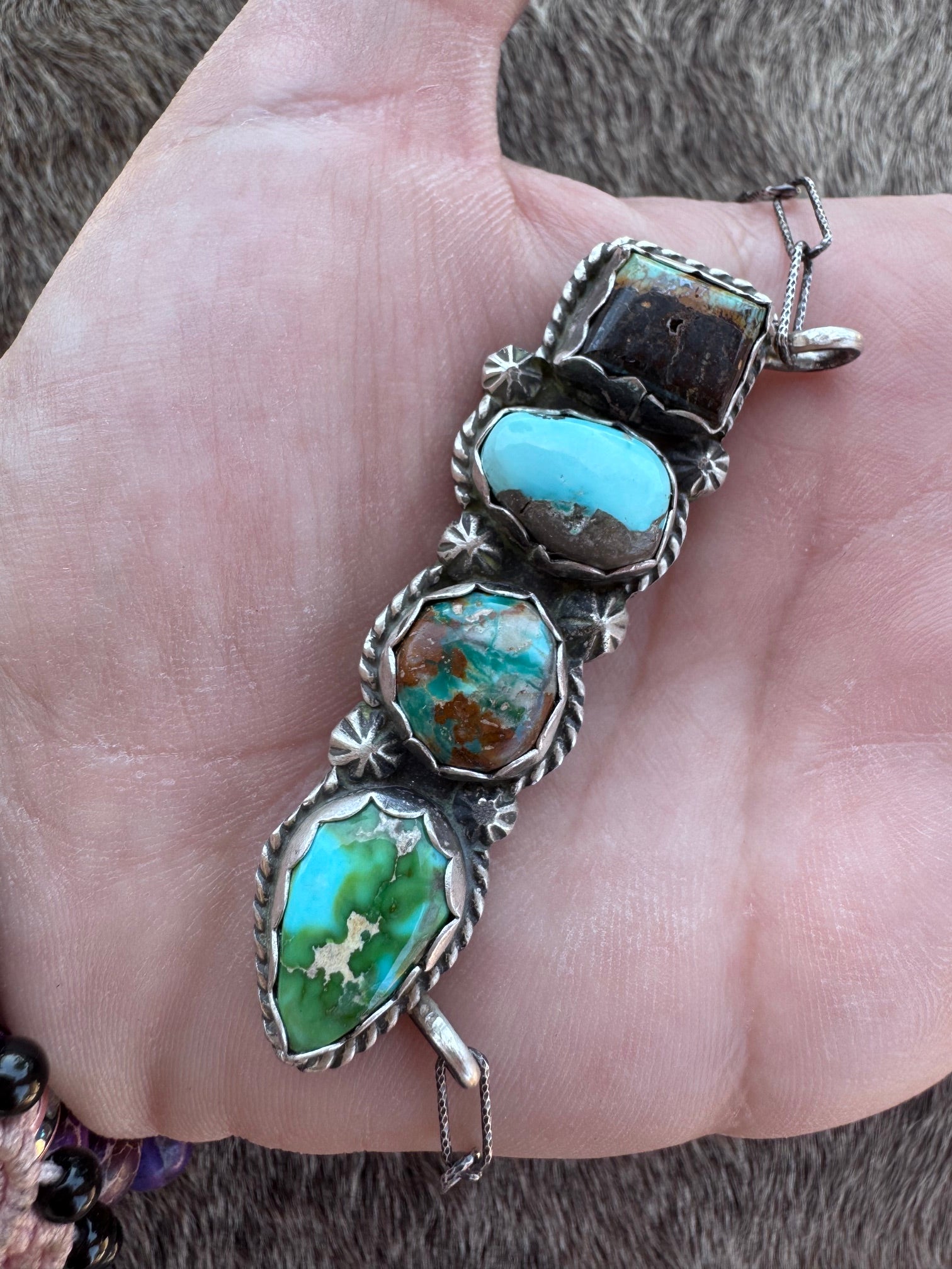 Handmade Black Jack, Sonoran, Sierra Nevada, Fox Turquoise & Sterling Silver Chain Necklace 20" by Roaming Buffalo