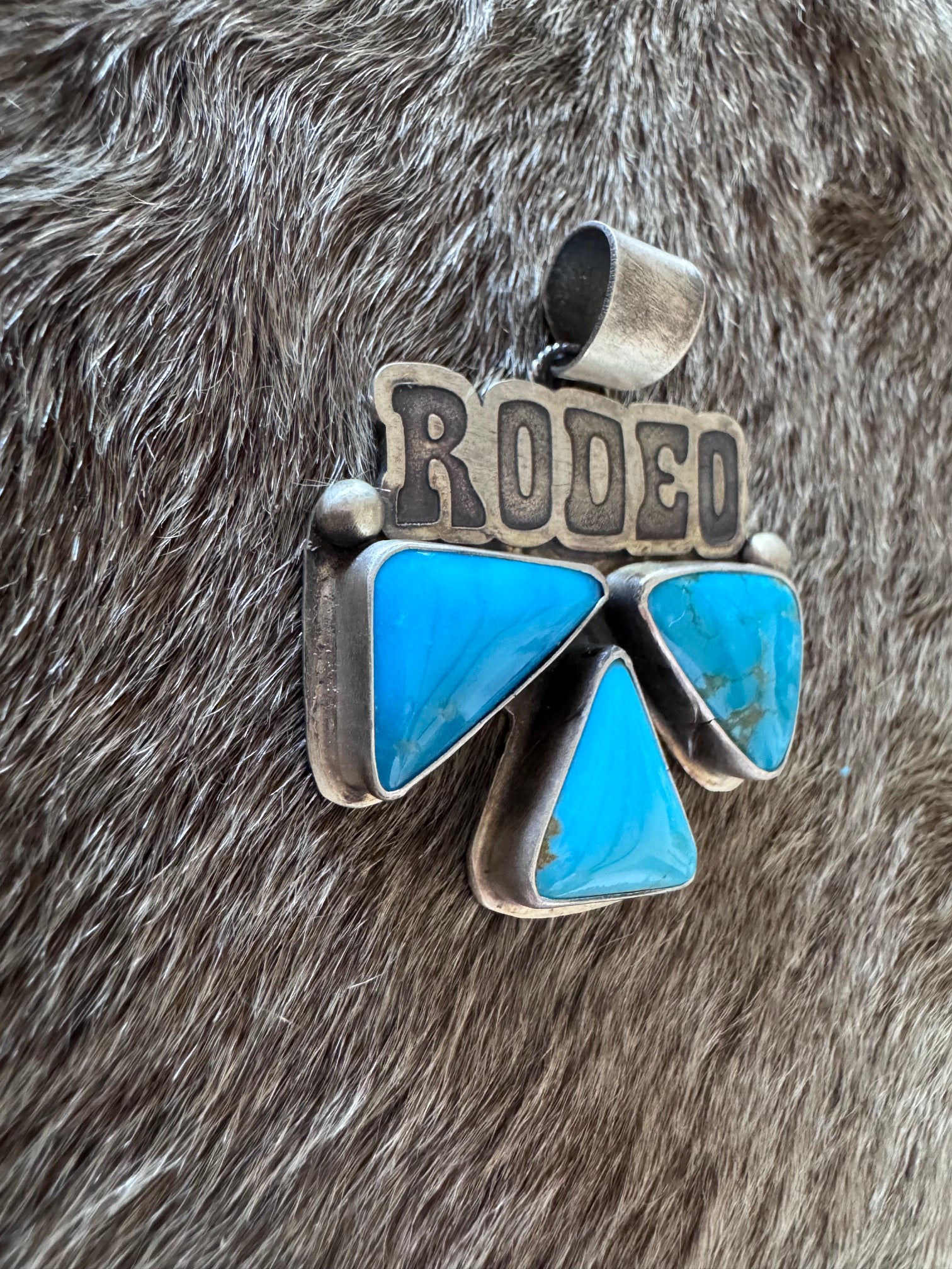 Handmade Sterling Silver & Kingman Turquoise 3 Stone Rodeo Pendant by Roaming Buffalo