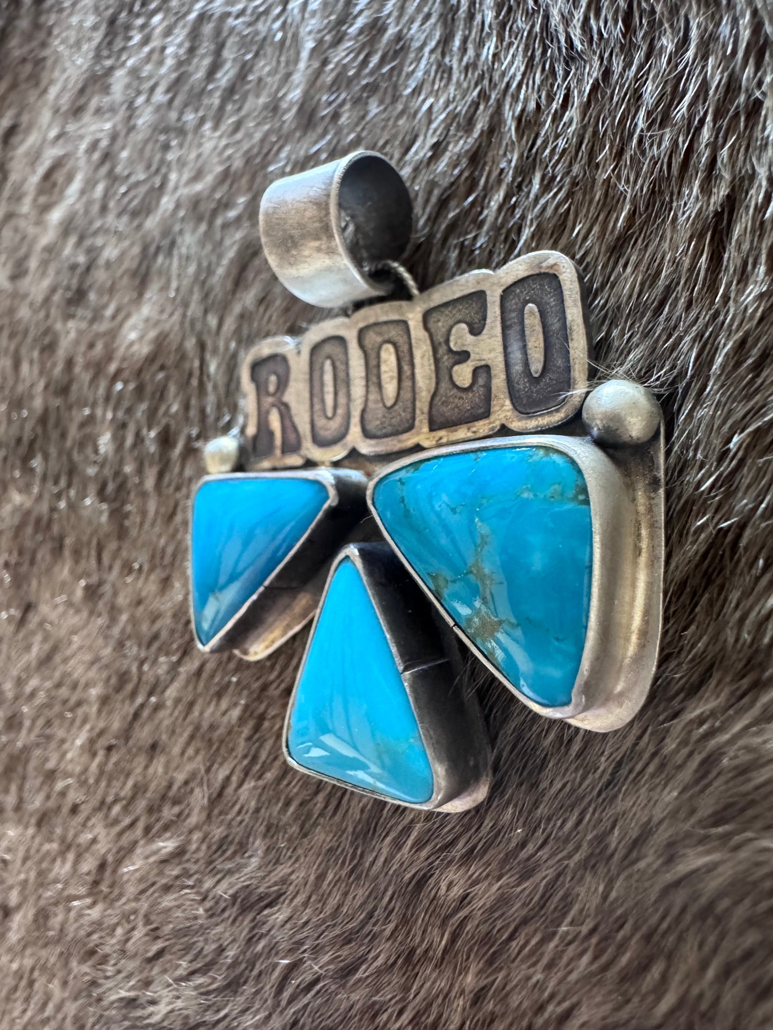 Handmade Sterling Silver & Kingman Turquoise 3 Stone Rodeo Pendant by Roaming Buffalo